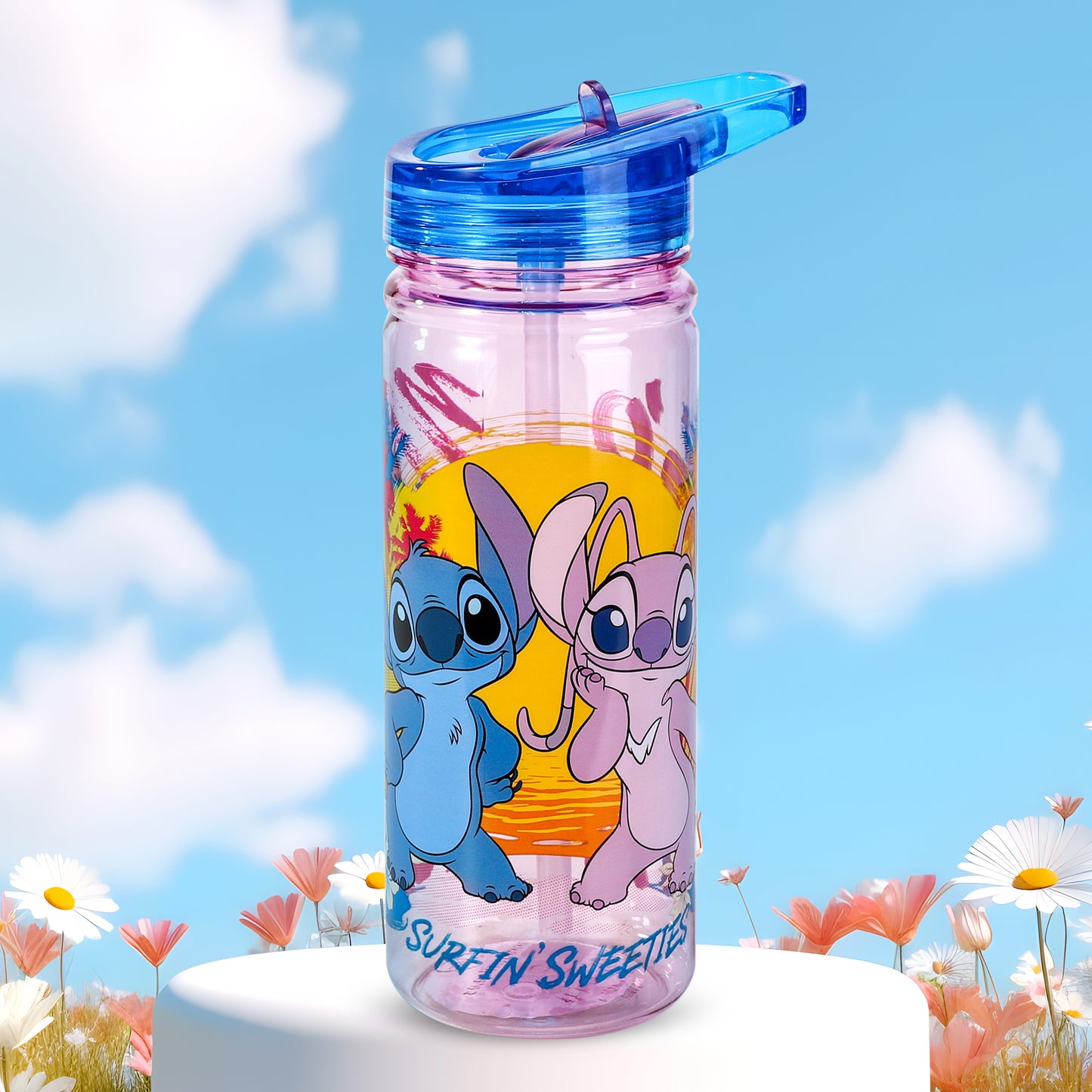 Disney Stitch 580ml Water Bottle for Kids, School Drinks Bottle Made of Durable Ecozen BPA Free