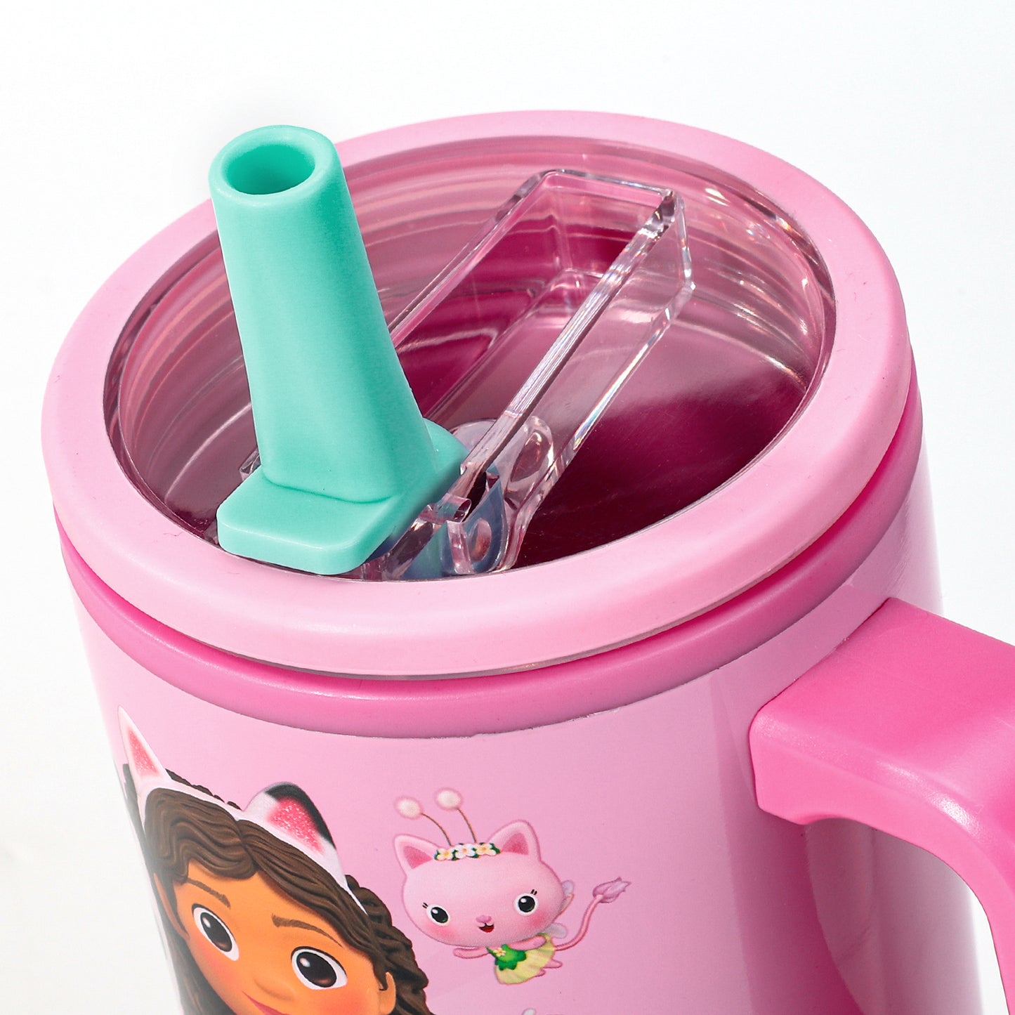 Gabby's Dollhouse 640mL Double Walled Vacuum Insulated Tumbler with Straw & Handle - Stainless Steel Kids Tumbler Cup, Reusable Insulated Travel Mug for Cold & Hot Drinks | Cold for 2Hrs and Hot for 2Hrs