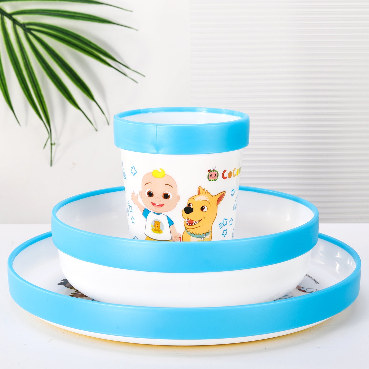 Cocomelon Kids 6 Piece Reusable Dinner Set - Plate/Bowl/Cup/Knife/Fork/Spoon - Childrens Dinnerware Tableware Cutlery Set
