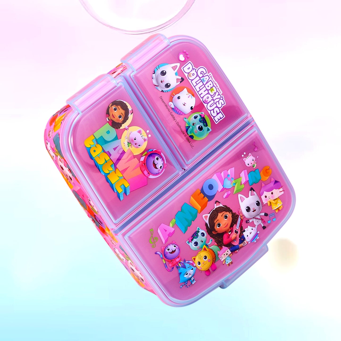 Gabby's Dollhouse Kids Childrens Multi Compartment Rectangular School Travel Lunch Food Box Sandwich Bento Container, BPA Free