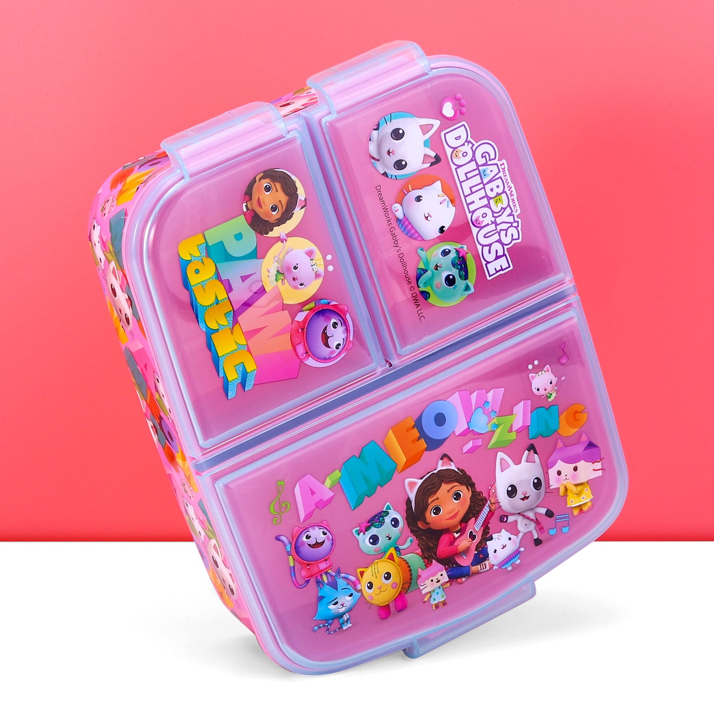 Gabby's Dollhouse Kids Childrens Multi Compartment Rectangular School Travel Lunch Food Box Sandwich Bento Container, BPA Free