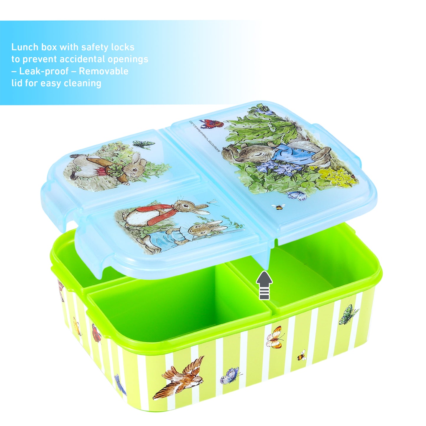 Peter Rabbit Kids Lunch Box Set – Insulated Lunch Bag, Multicompartment Lunch Box & 580ml Water Bottle, BPA Free
