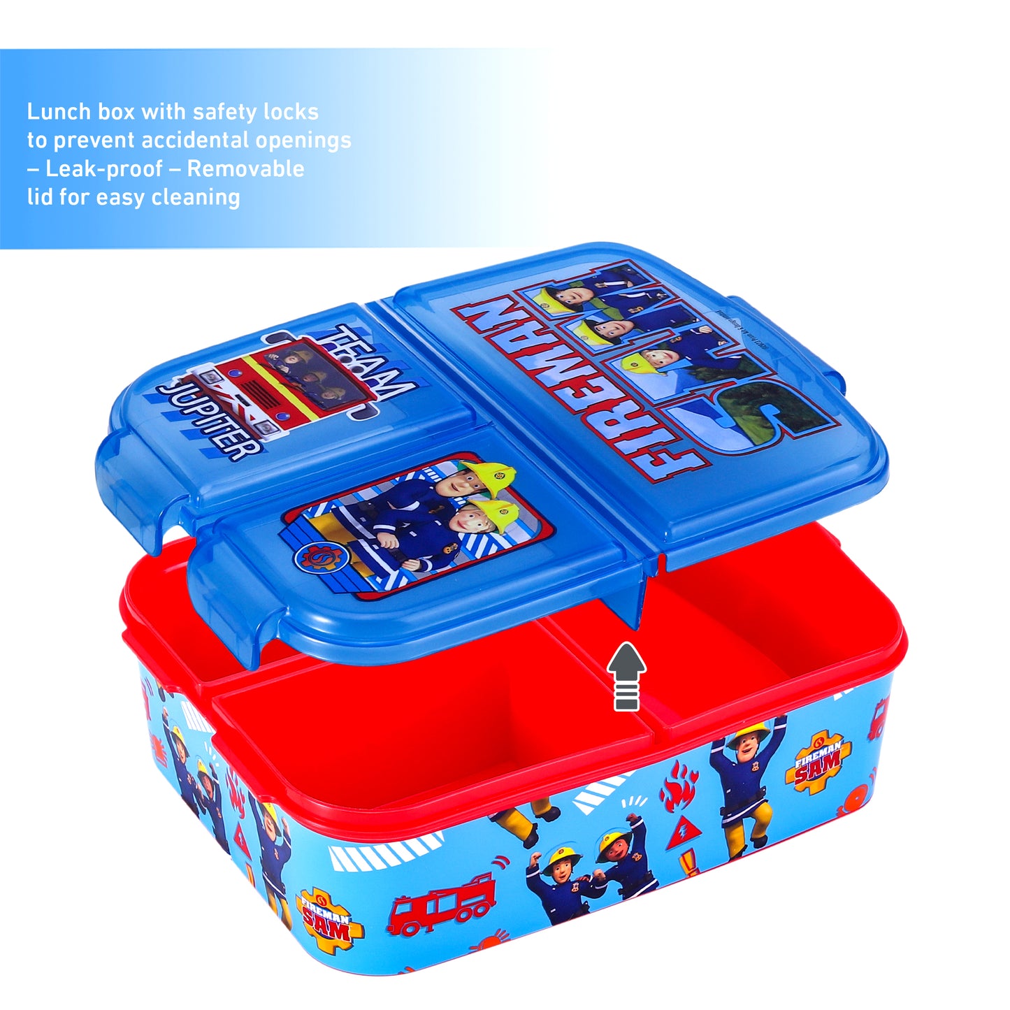 Fireman Sam Kids Lunch Box Set – Insulated Lunch Bag, Multicompartment Lunch Box & 580ml Water Bottle, BPA Free