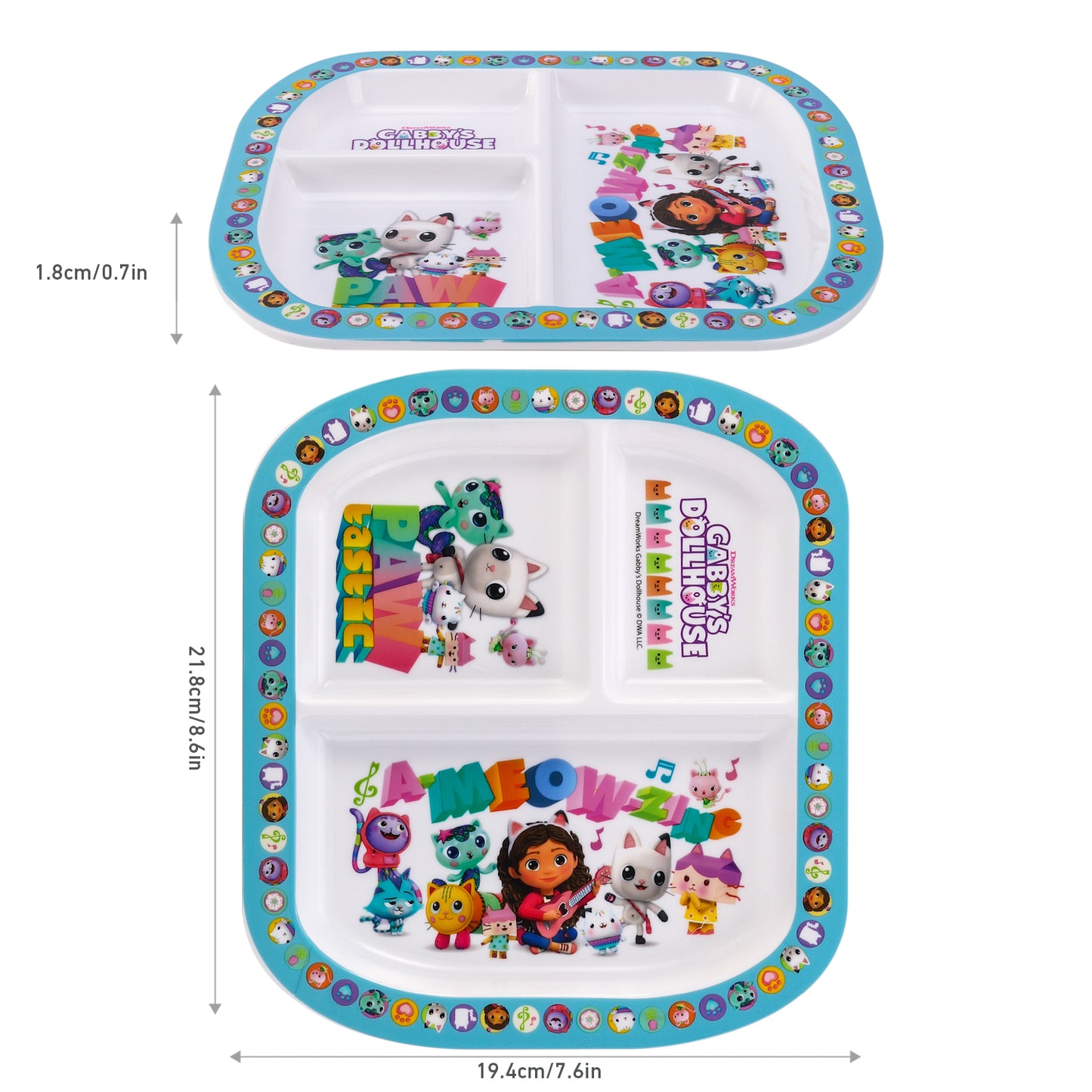 Gabby's Dollhouse 3 Section Childrens Divided Breakfast Lunch Dinner Plate