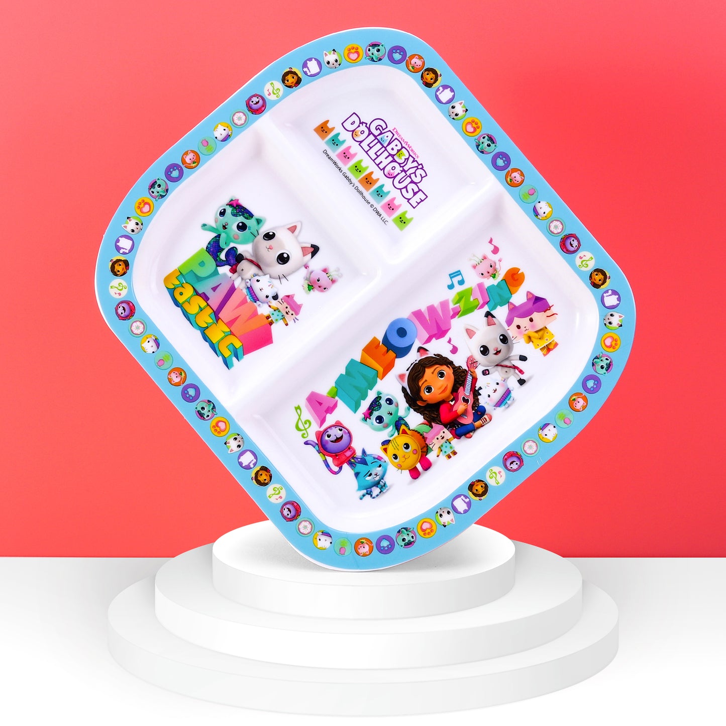 Gabby's Dollhouse 3 Section Childrens Divided Breakfast Lunch Dinner Plate
