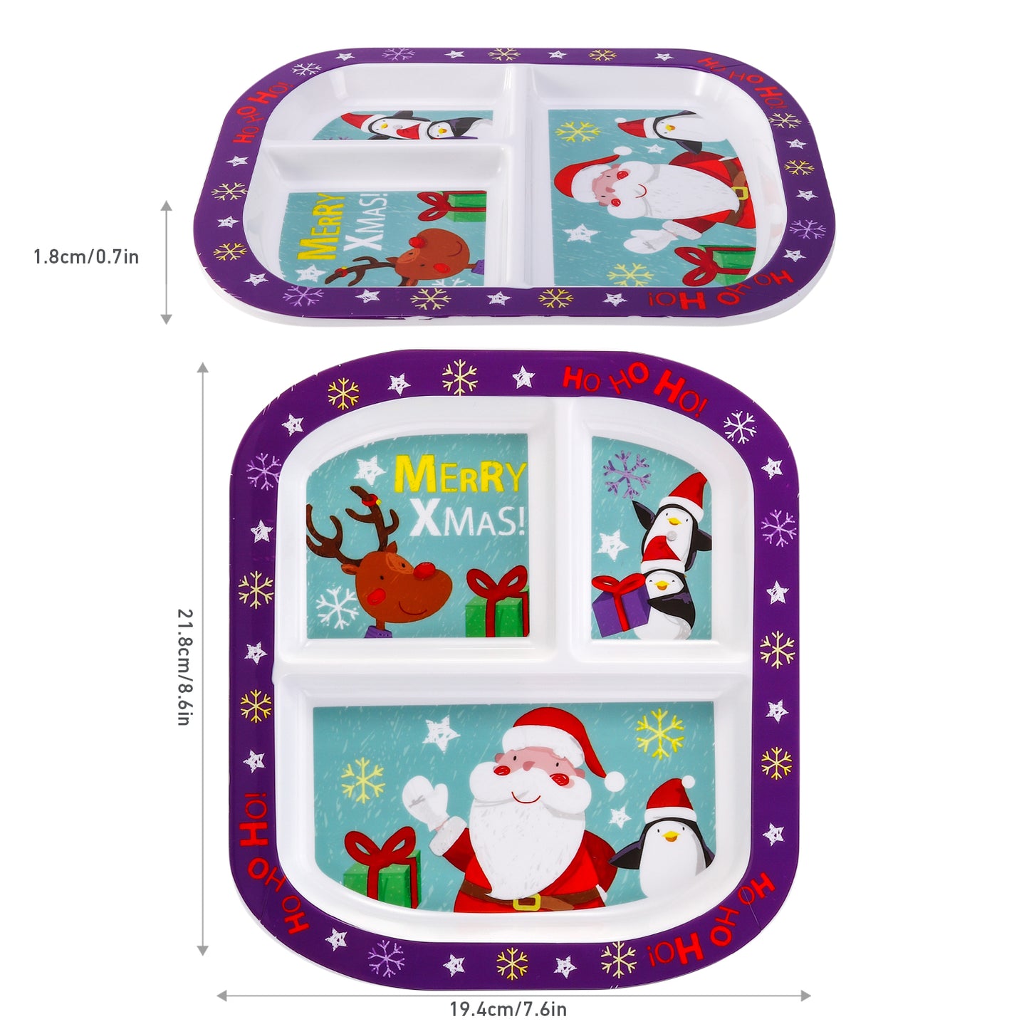 Christmas 3 Section Childrens Divided Breakfast Lunch Dinner Plate