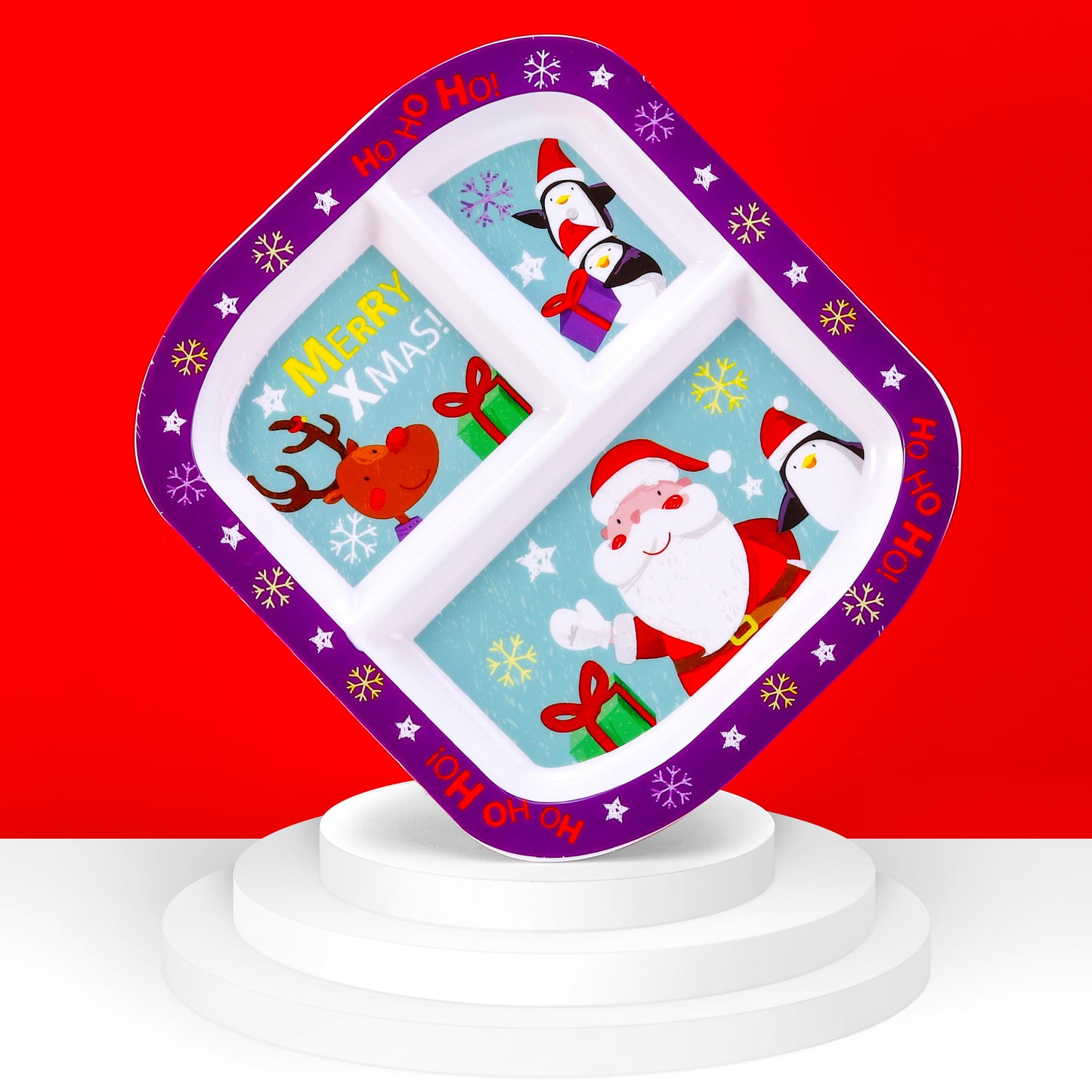 Christmas 3 Section Childrens Divided Breakfast Lunch Dinner Plate