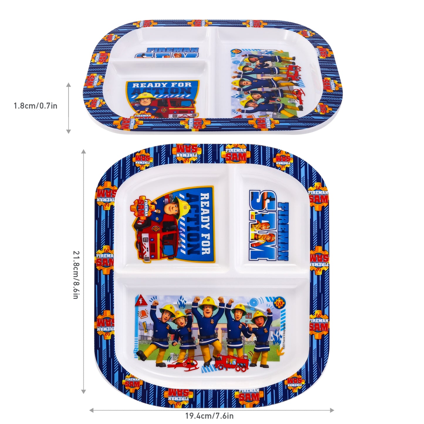 Fireman Sam 3 Section Childrens Divided Breakfast Lunch Dinner Plate