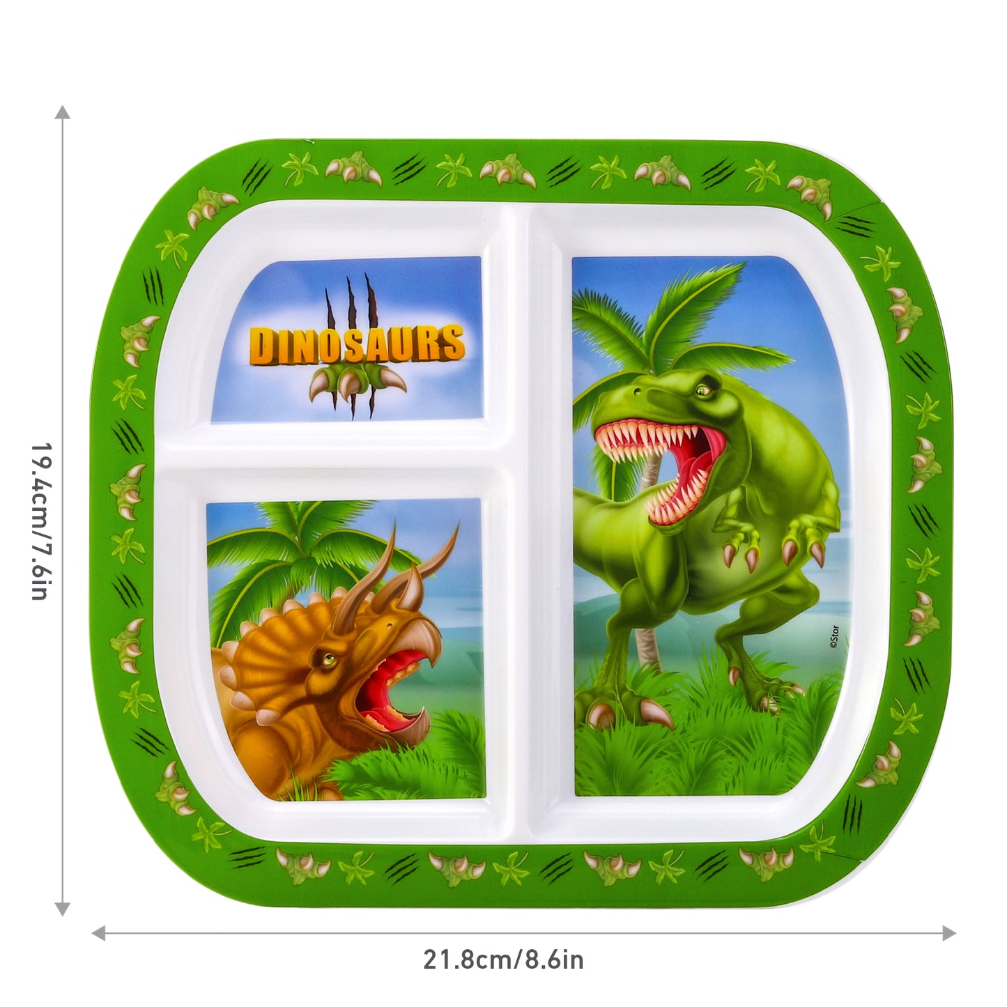 Dinosaur 3 Section Childrens Divided Breakfast Lunch Dinner Plate