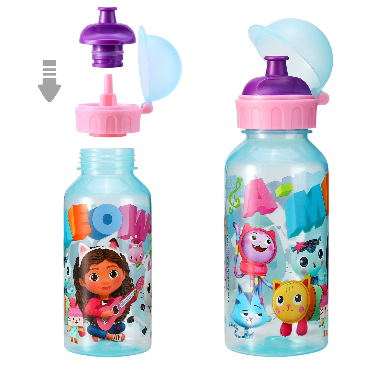 Gabby's Dollhouse 370ml Water Bottle for Kids School Drinks Bottle Made of Durable Material Reusable BPA Free