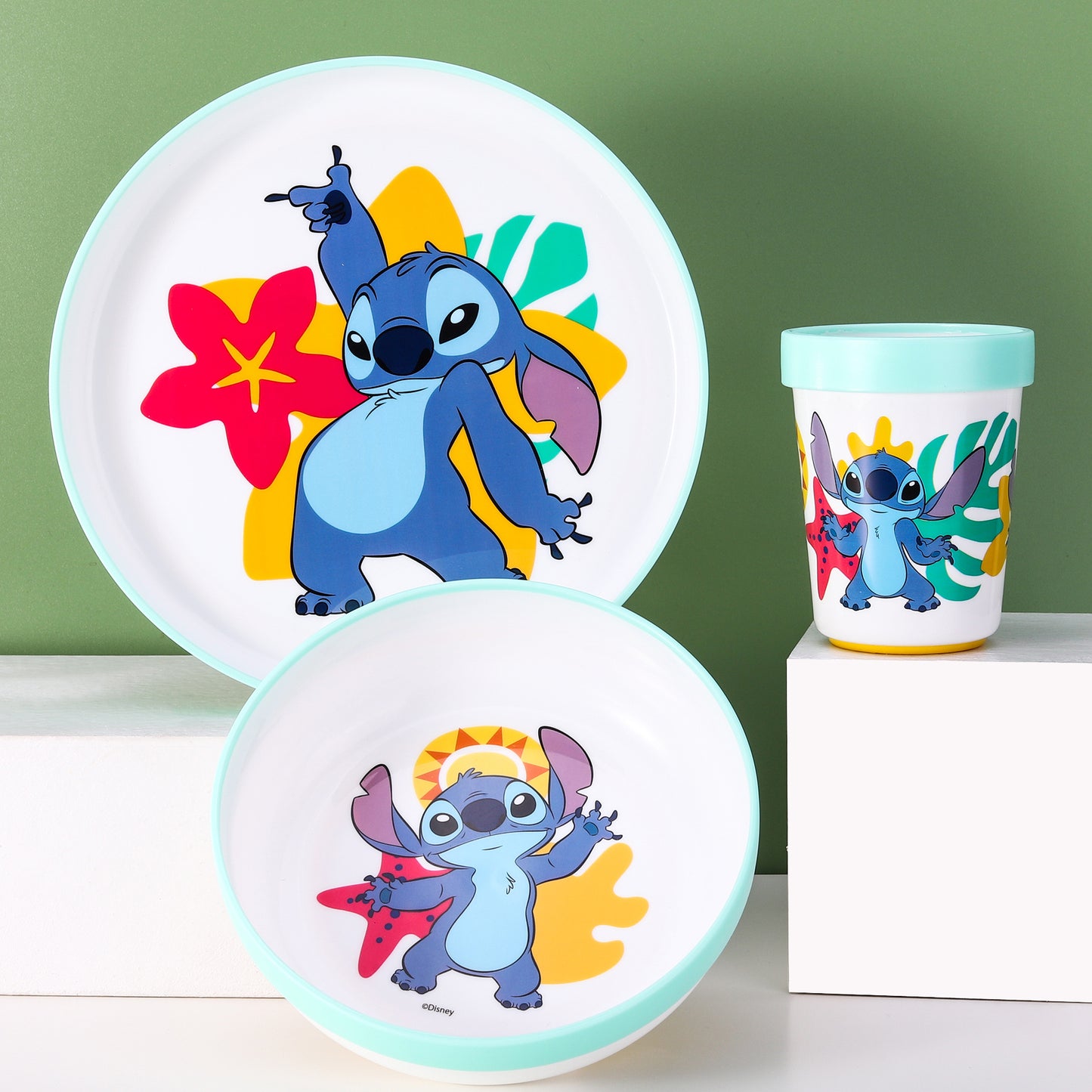 Stitch Kids 6 Piece Reusable Dinner Set - Plate/Bowl/Cup/Knife/Fork/Spoon - Childrens Dinnerware Tableware Cutlery Set