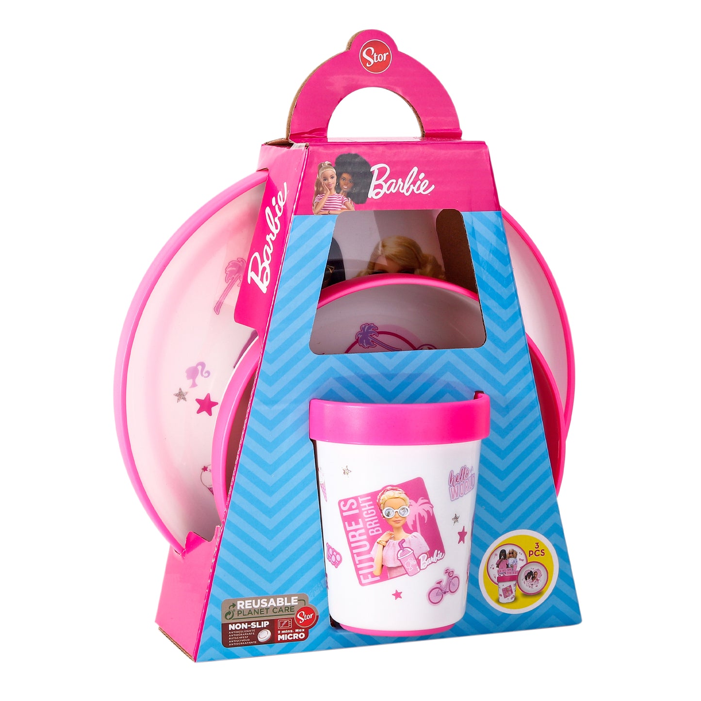 Barbie 3pcs Bicolor Premium Kids Dinner Tableware Set Plate, Bowl & Tumbler, BPA Free