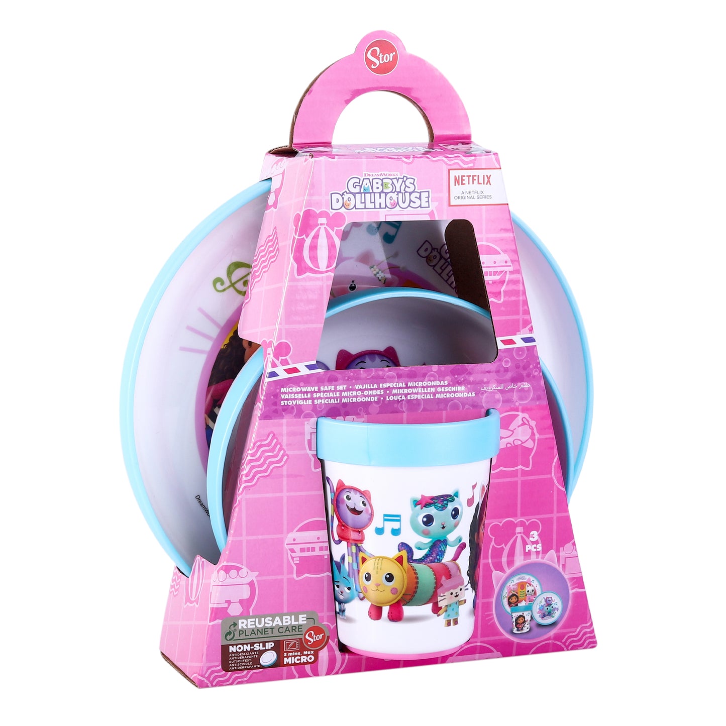 Gabby's Dollhouse 3pcs Bicolor Premium Kids Dinner Tableware Set Plate, Bowl & Tumbler, BPA Free