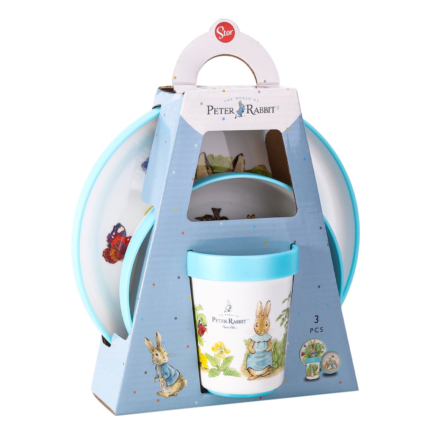 Peter Rabbit 3pcs Bicolor Premium Kids Dinner Tableware Set Plate, Bowl & Tumbler, BPA Free