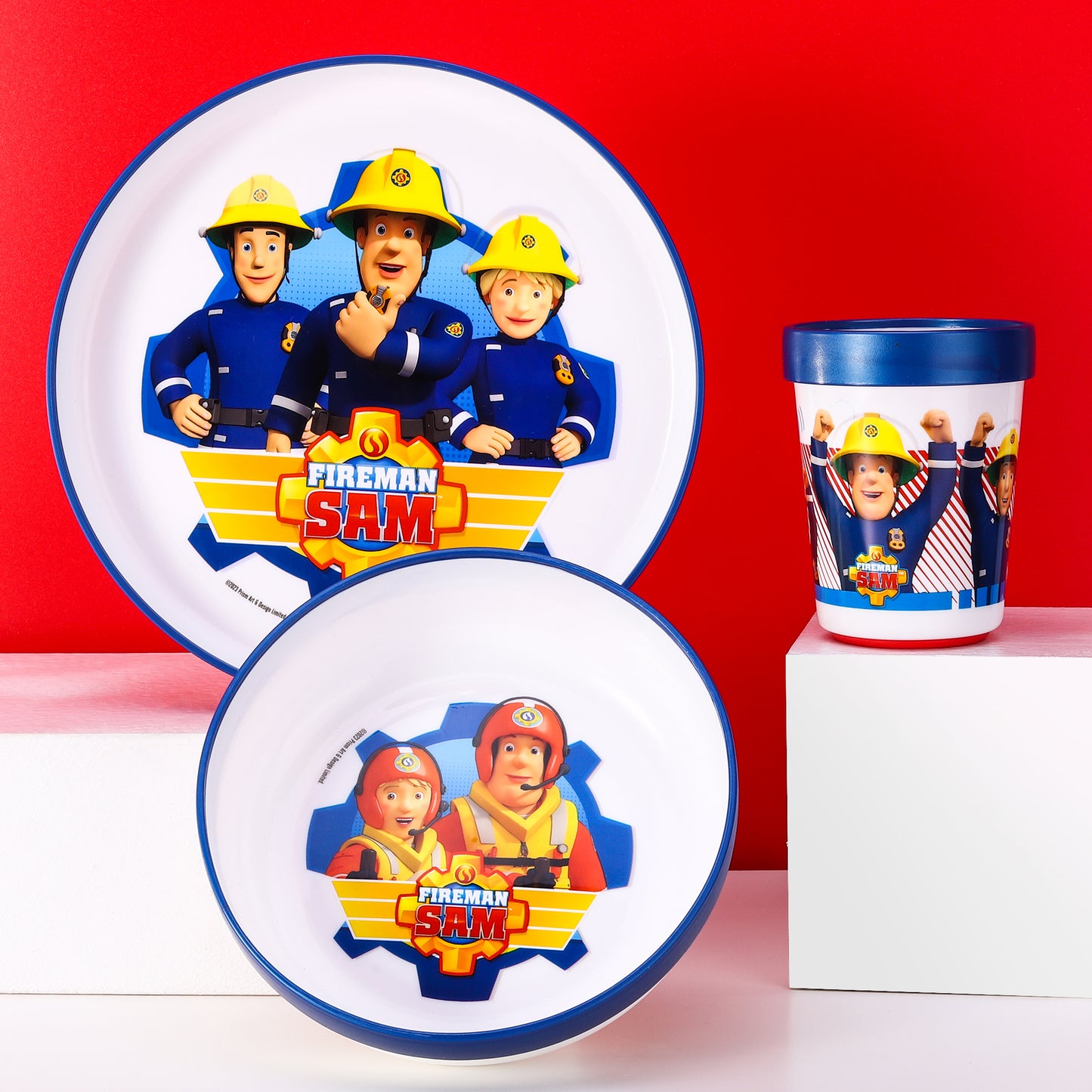 Fireman Sam Kids 6 Piece Reusable Dinner Set - Plate/Bowl/Cup/Knife/Fork/Spoon - Childrens Dinnerware Tableware Cutlery Set