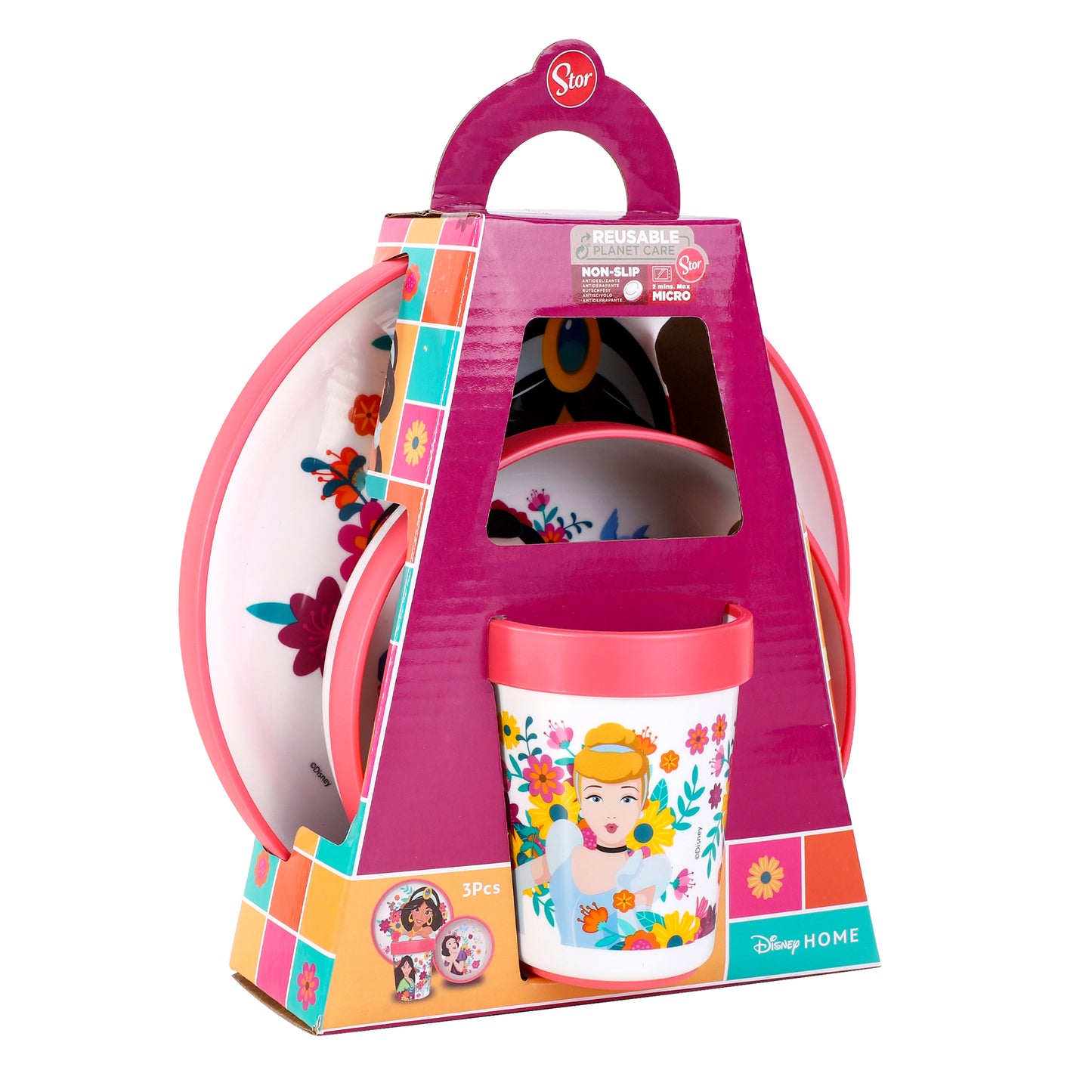 Disney Princess 3pcs Bicolor Premium Kids Dinner Tableware Set Plate, Bowl & Tumbler, BPA Free