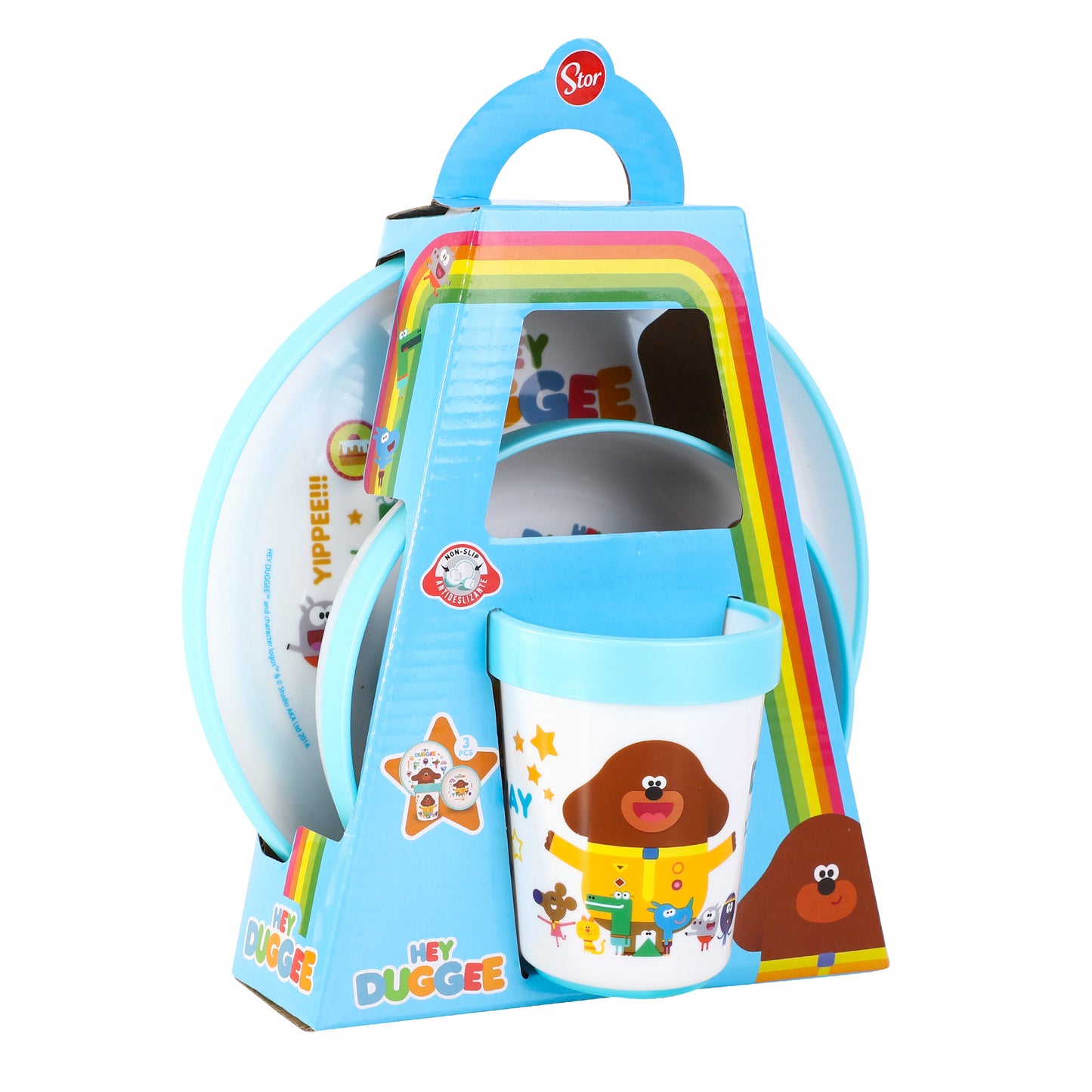 Hey Duggee 3pcs Bicolor Premium Kids Dinner Tableware Set Plate, Bowl & Tumbler, BPA Free