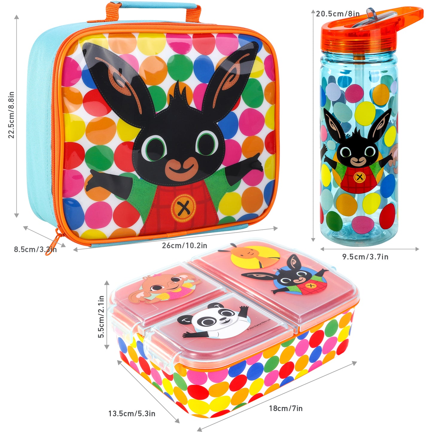 Bing Kids Lunch Box Set – Insulated Lunch Bag, Multicompartment Lunch Box & 580ml Water Bottle, BPA Free
