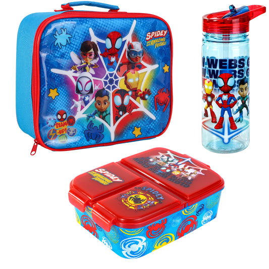 Spidey Kids Lunch Box Set – Insulated Lunch Bag, Multicompartment Lunch Box & 580ml Water Bottle, BPA Free