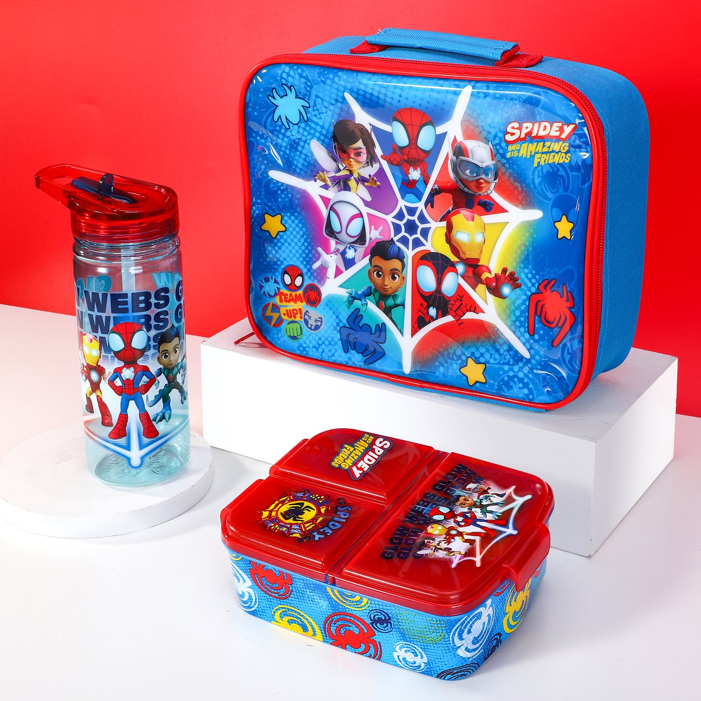 Spidey Kids Lunch Box Set – Insulated Lunch Bag, Multicompartment Lunch Box & 580ml Water Bottle, BPA Free