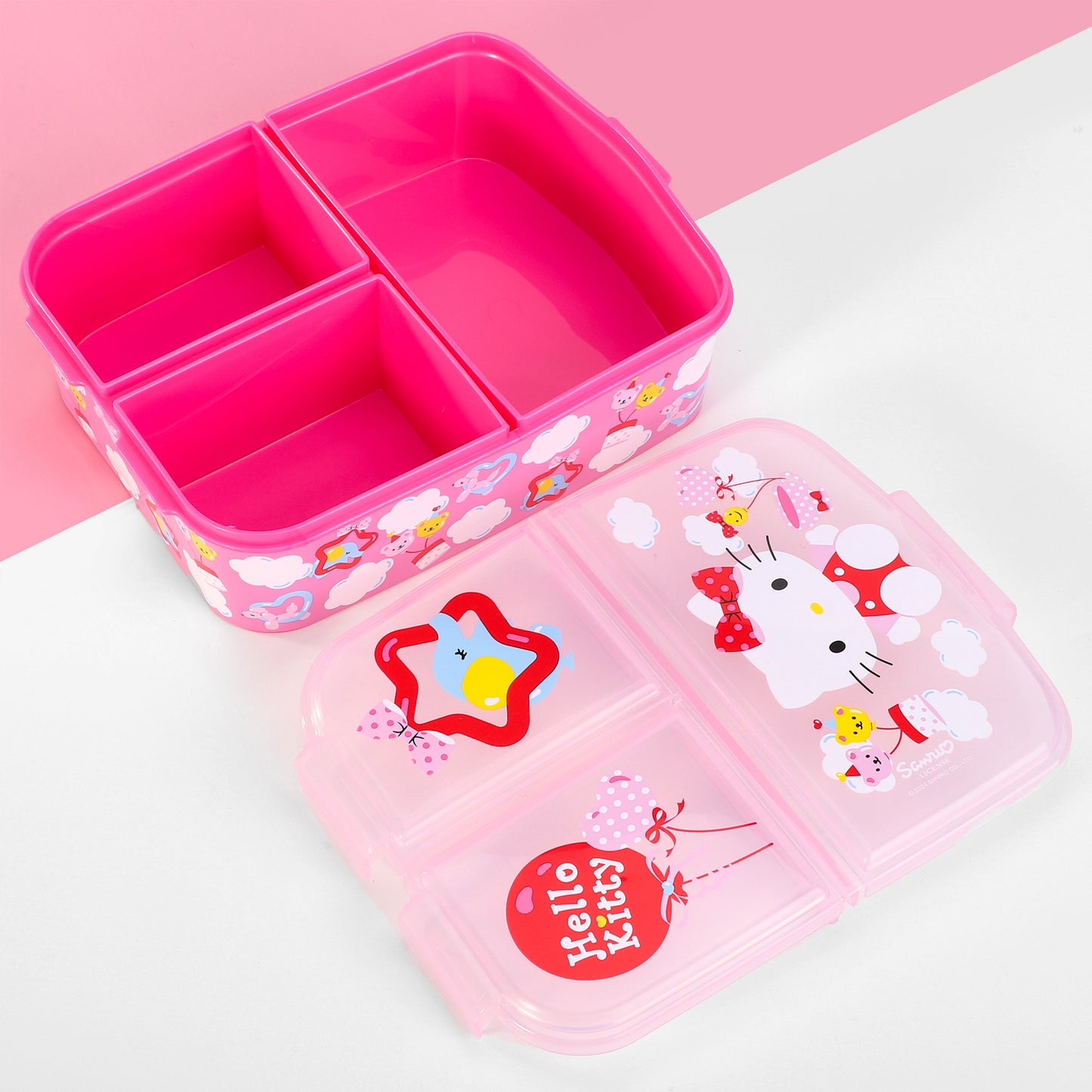Hello Kitty Childrens Multi Compartment Rectangular Lunch Food Box Bento Container, BPA Free