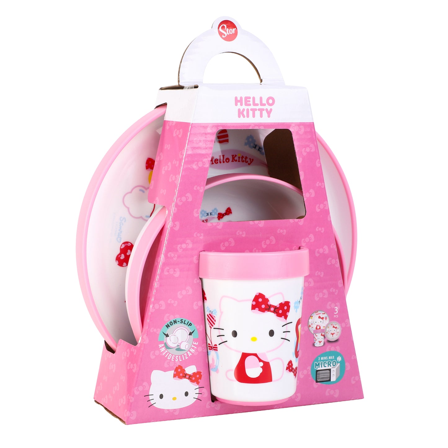 Hello Kitty 3pcs Bicolor Premium Kids Dinner Tableware Set Plate, Bowl & Tumbler, BPA Free