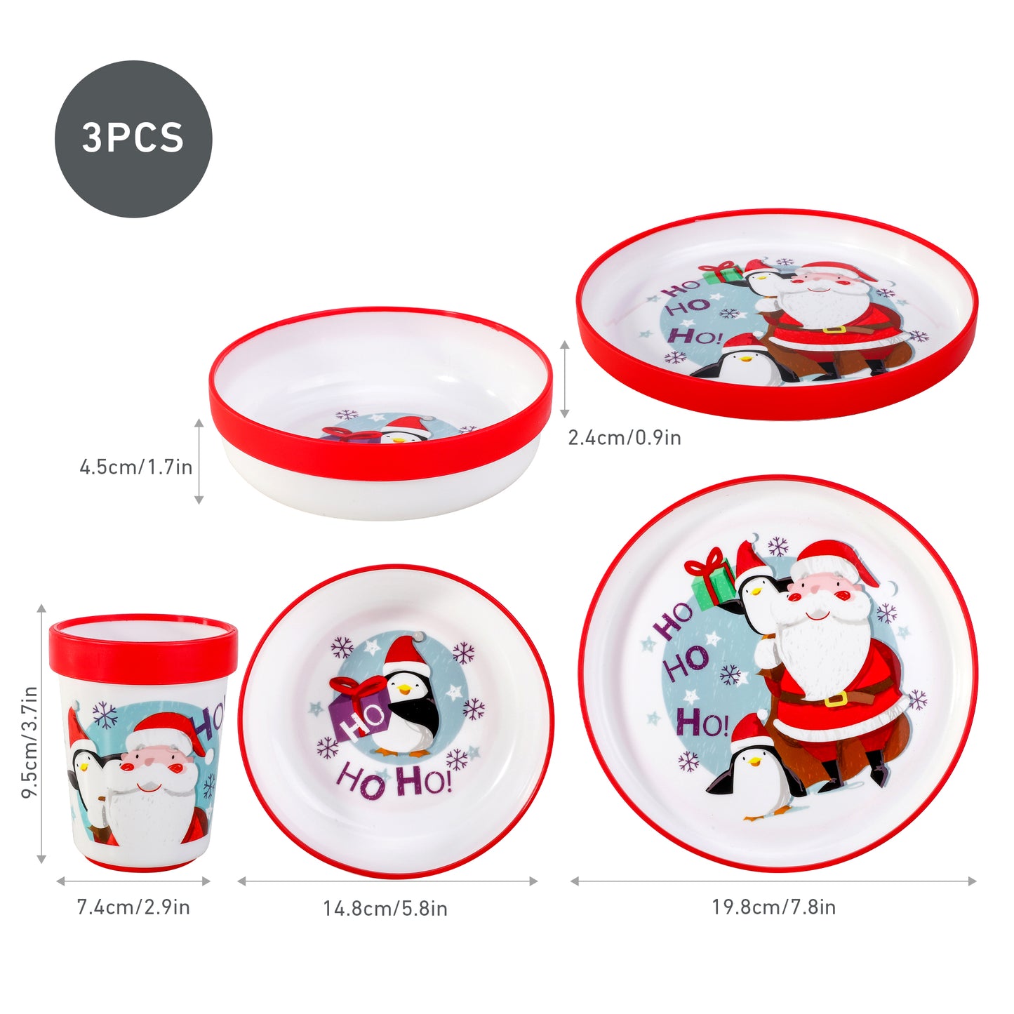 Christmas Kids 6 Piece Reusable Dinner Set - Plate/Bowl/Cup/Knife/Fork/Spoon - Childrens Dinnerware Tableware Cutlery Set