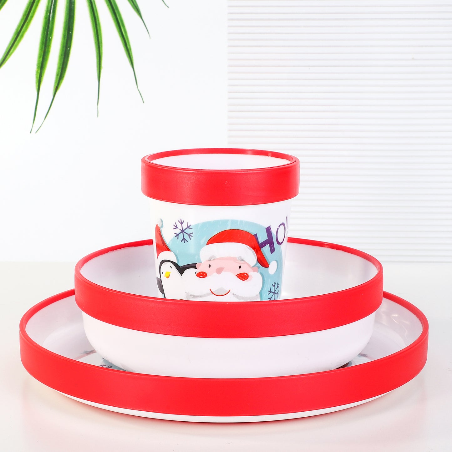 Christmas Kids 6 Piece Reusable Dinner Set - Plate/Bowl/Cup/Knife/Fork/Spoon - Childrens Dinnerware Tableware Cutlery Set