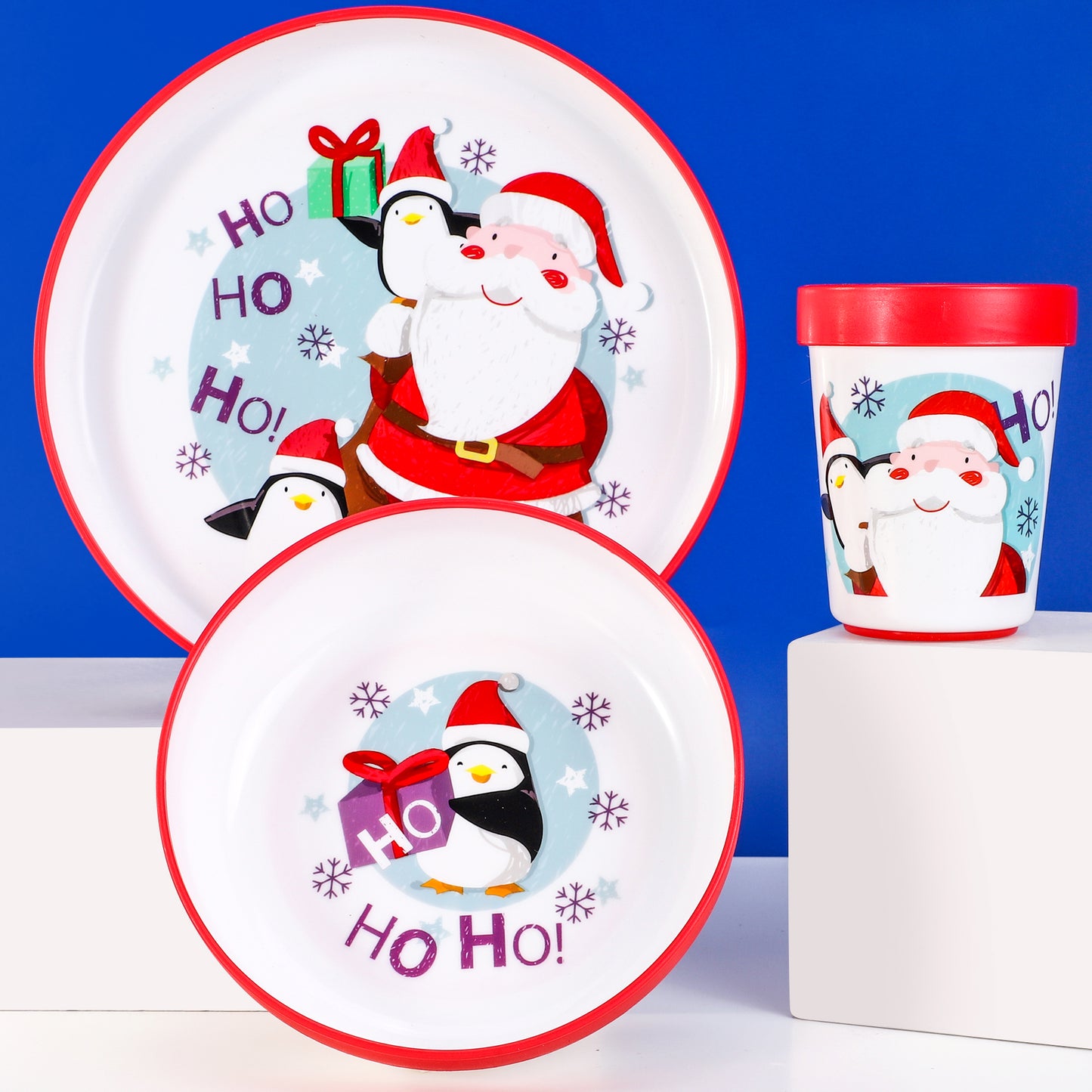 Christmas Kids 6 Piece Reusable Dinner Set - Plate/Bowl/Cup/Knife/Fork/Spoon - Childrens Dinnerware Tableware Cutlery Set