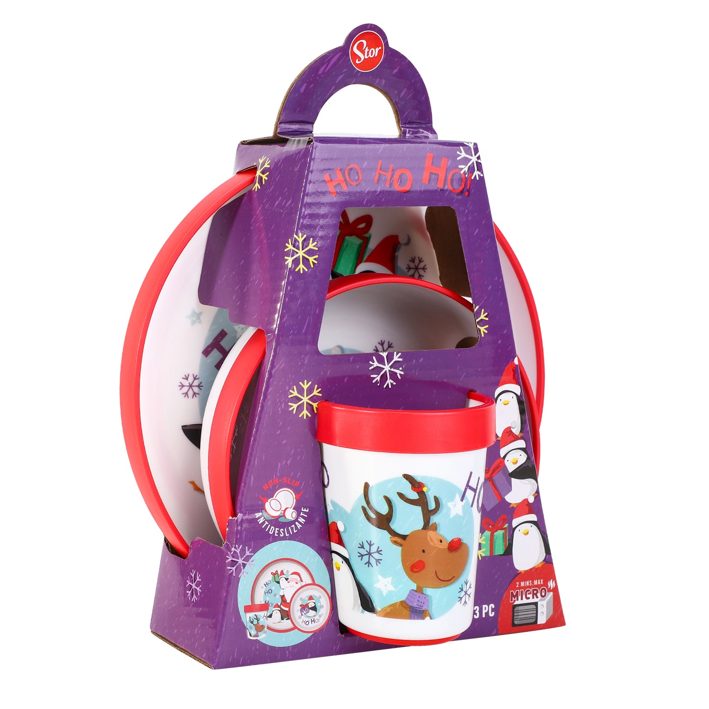 Christmas Xmas 3pcs Bicolor Premium Kids Dinner Tableware Set Plate, Bowl & Tumbler, BPA Free