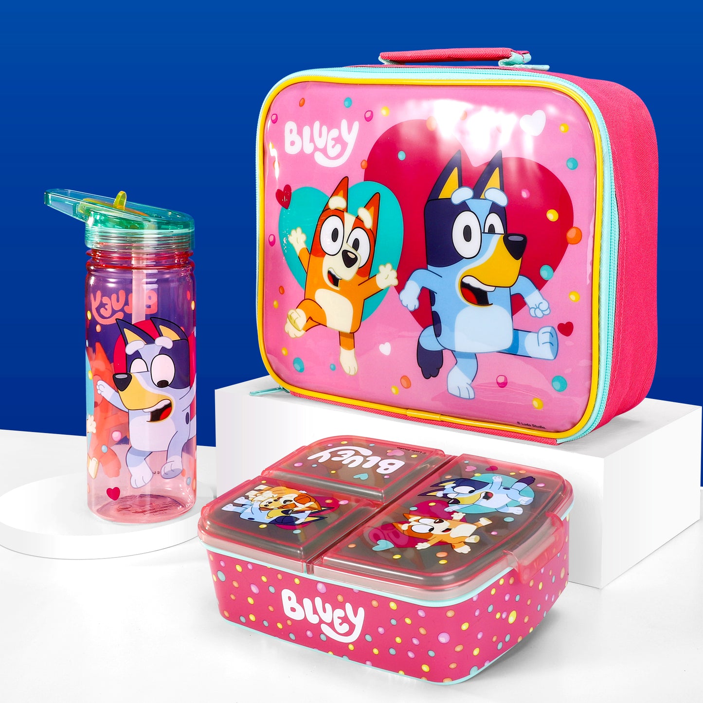Bluey Pink Kids Lunch Box Set – Insulated Lunch Bag, Multicompartment Lunch Box & 580ml Water Bottle, BPA Free