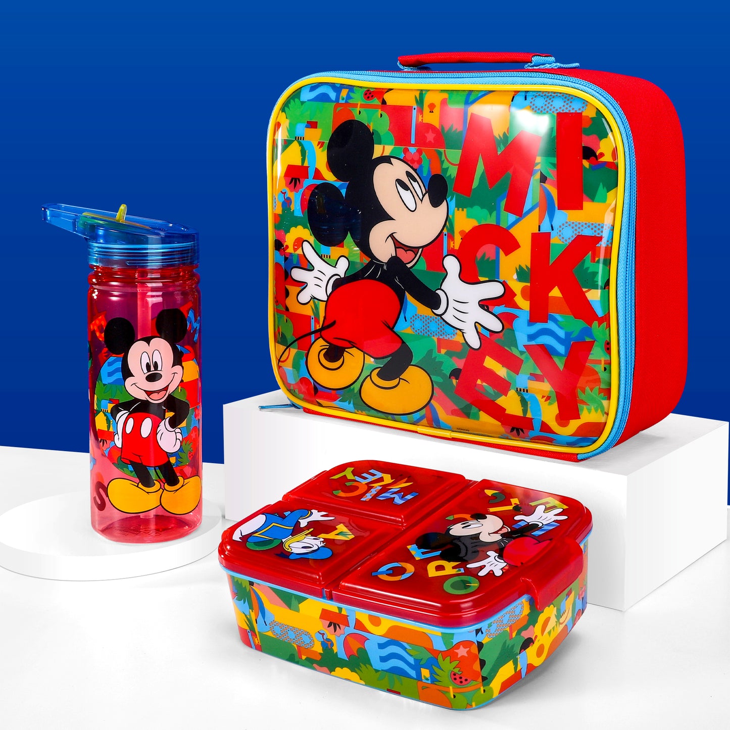 Mickey Mouse Kids Lunch Box Set – Insulated Lunch Bag, Multicompartment Lunch Box & 580ml Water Bottle, BPA Free