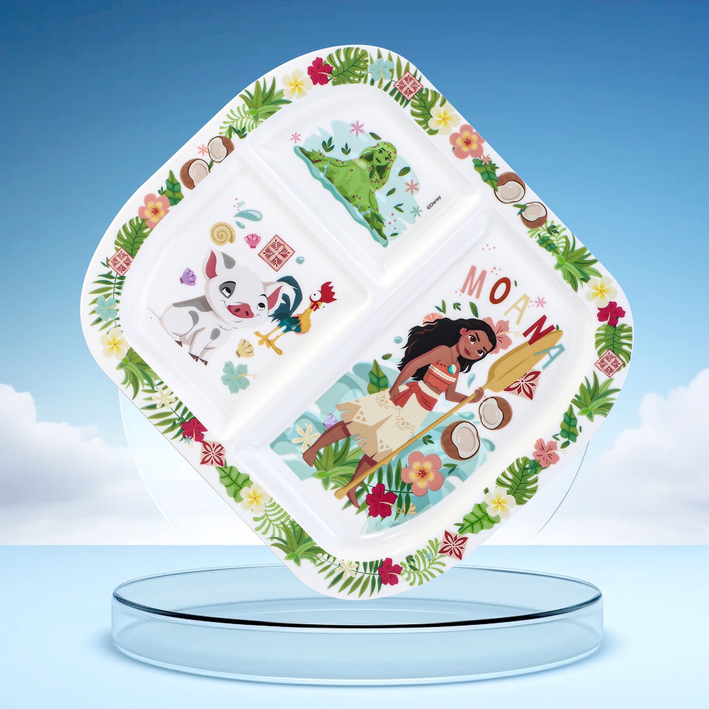 Moana 3 Section Reusable Childrens Kids Toddlers Divided Breakfast Lunch Dinner Plate