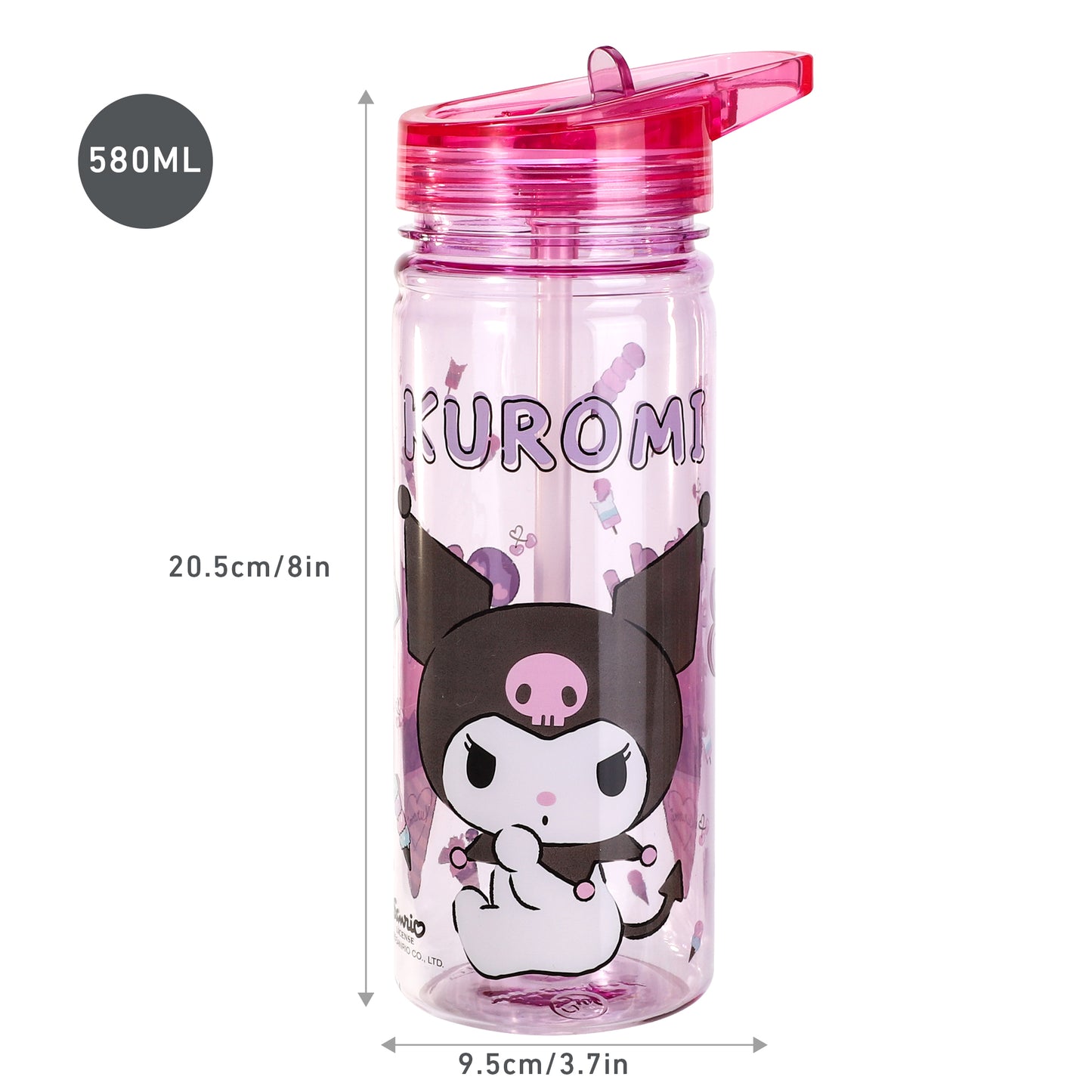 Kuromi 580ml Water Bottle for Kids, School Drinks Bottle Made of Durable Ecozen BPA Free
