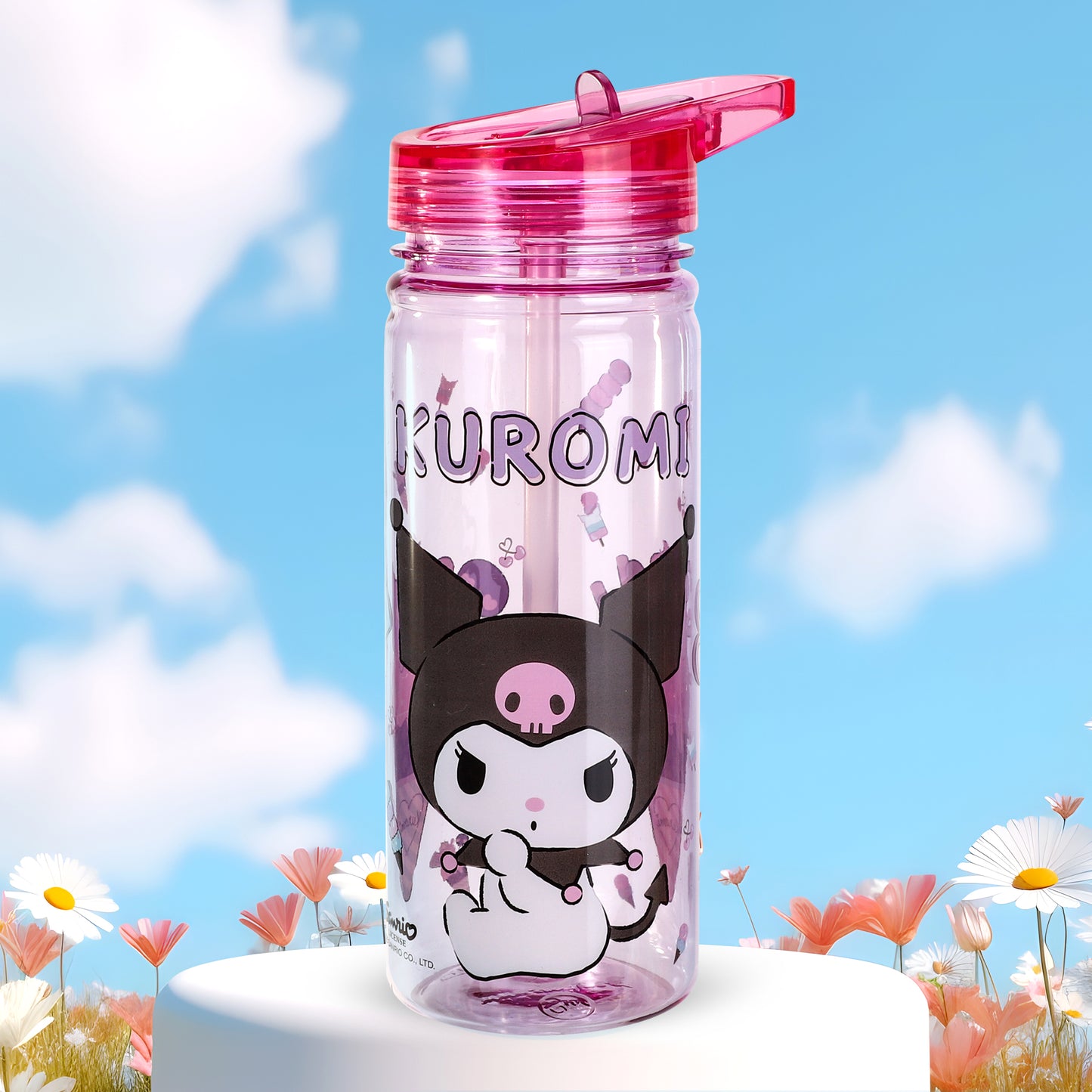 Kuromi 580ml Water Bottle for Kids, School Drinks Bottle Made of Durable Ecozen BPA Free