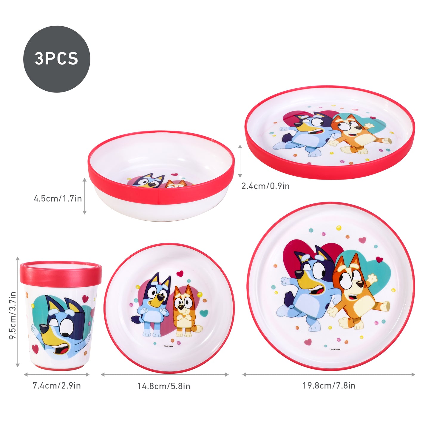 Bluey Pink 3pcs Bicolor Premium Kids Dinner Tableware Set Plate, Bowl & Tumbler, BPA Free