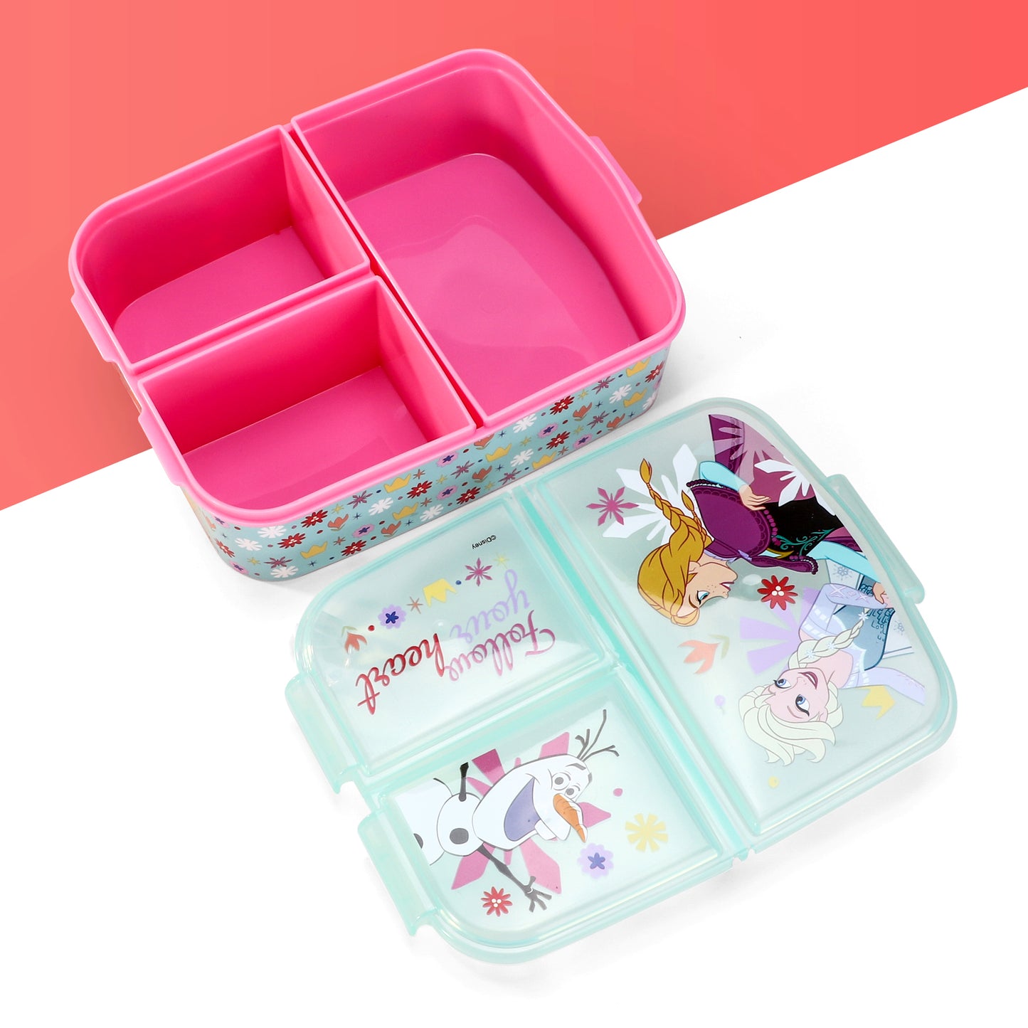 Frozen Flowers Kids Childrens Multi Compartment Rectangular School Travel Lunch Food Box Sandwich Bento Container, BPA Free