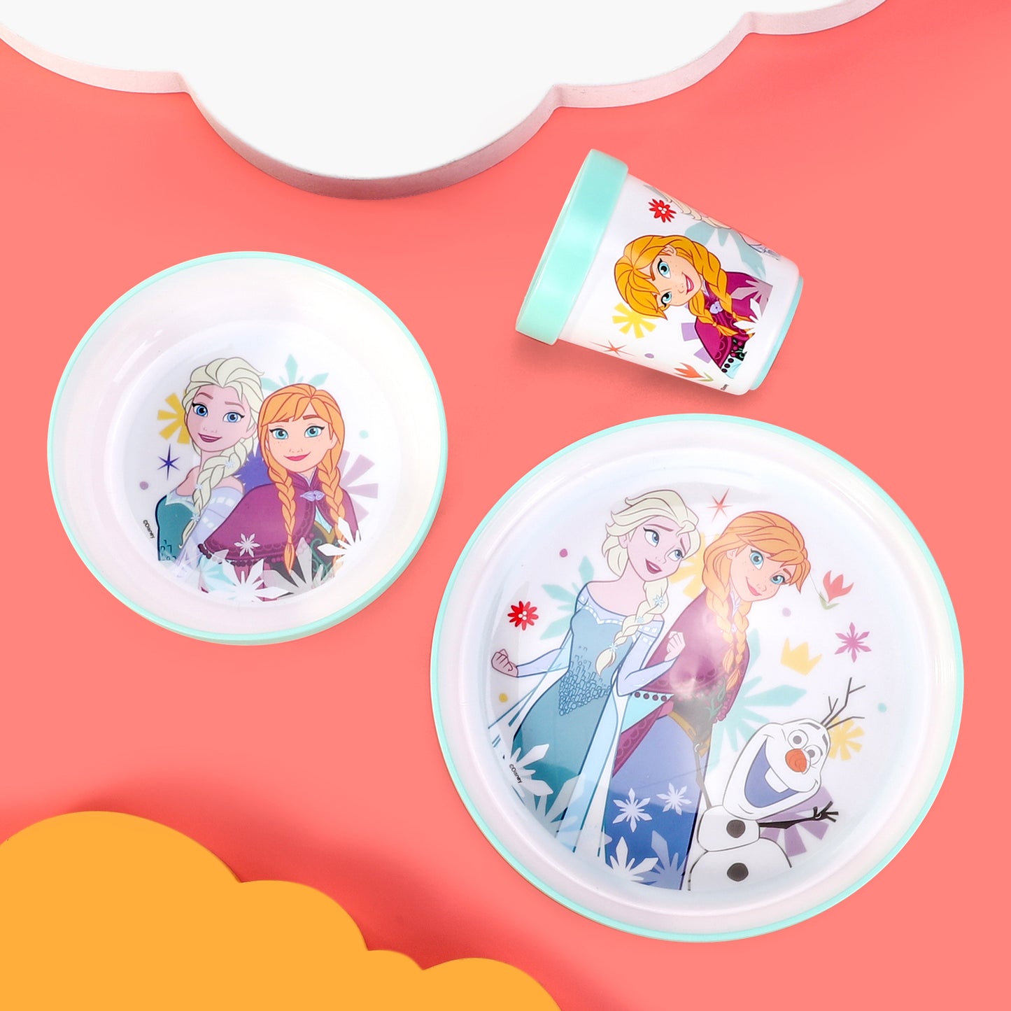 Frozen Flowers 3pcs Bicolor Premium Kids Dinner Tableware Set Plate, Bowl & Tumbler, BPA Free