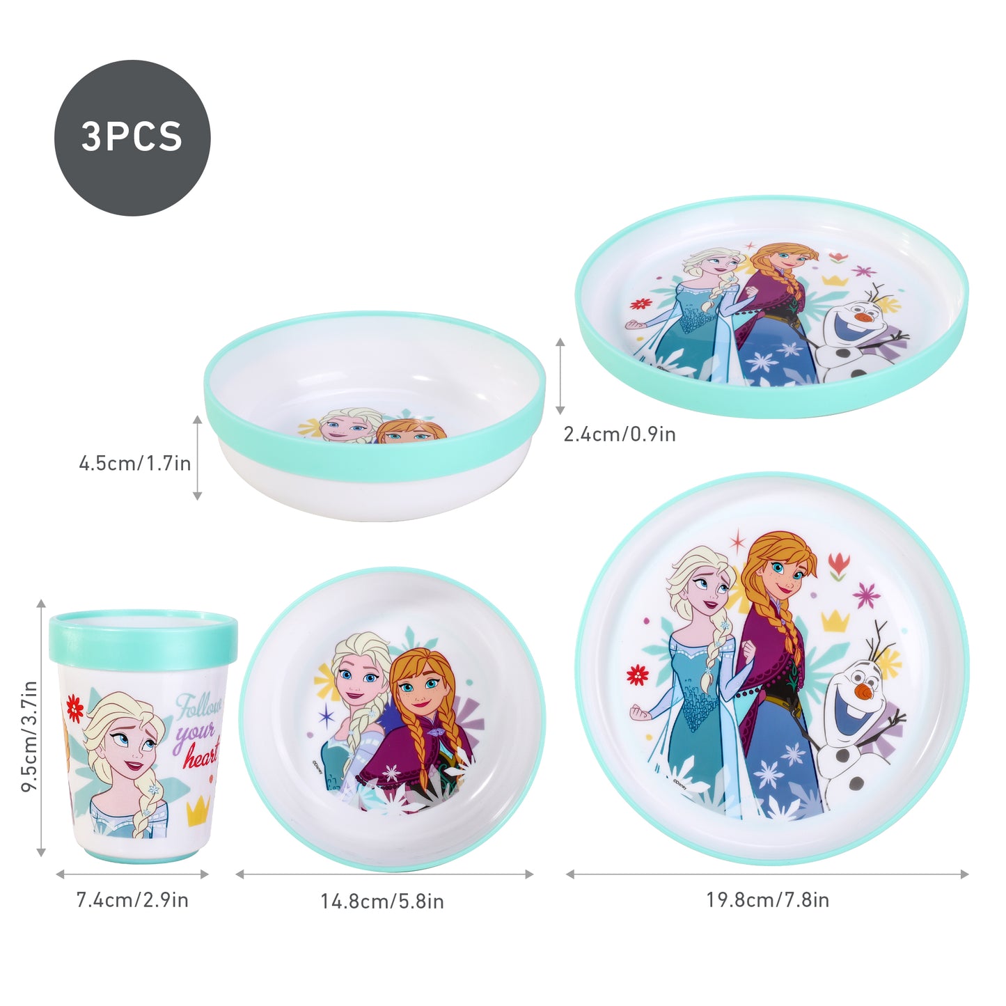 Frozen Flowers 3pcs Bicolor Premium Kids Dinner Tableware Set Plate, Bowl & Tumbler, BPA Free