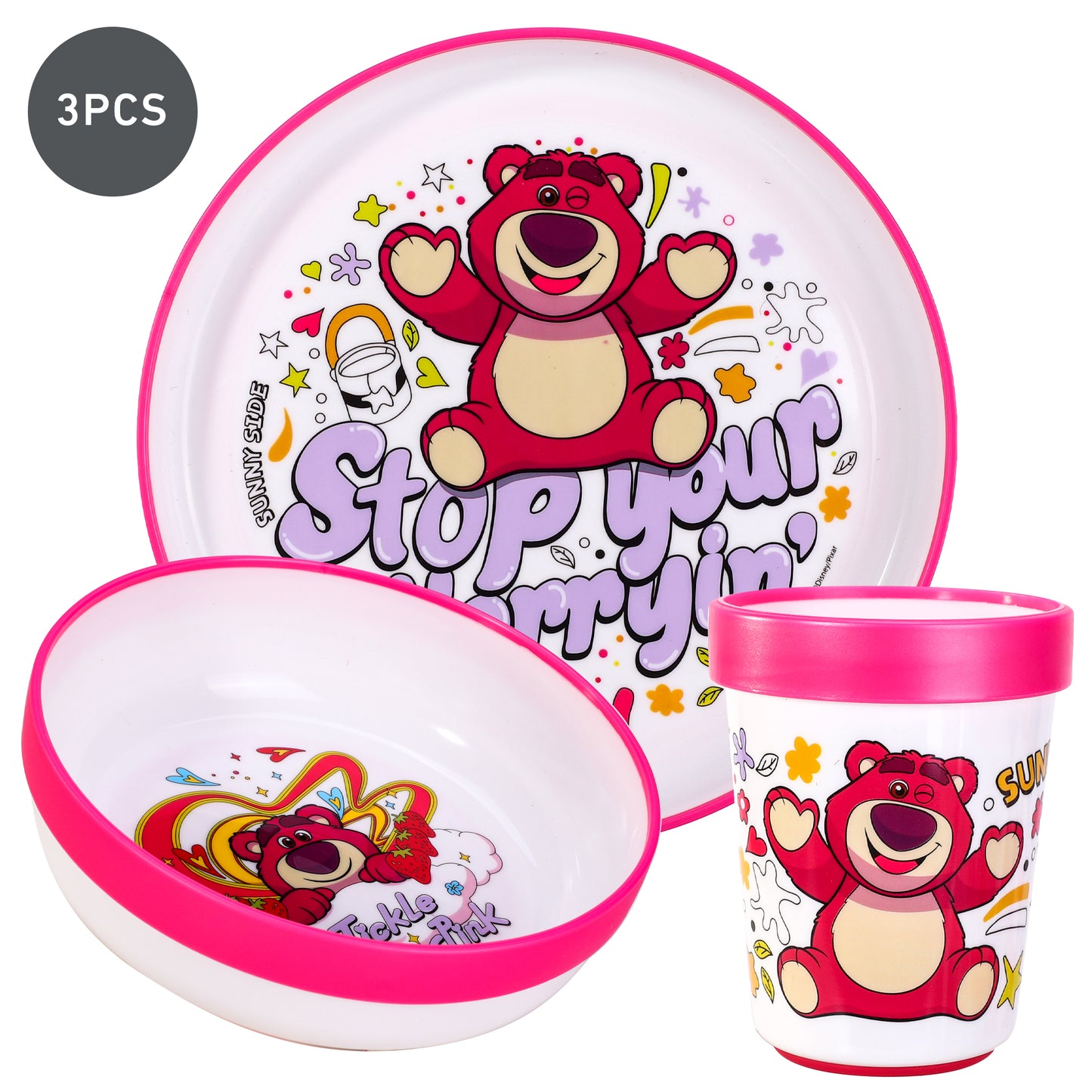 Lotso 3pcs Bicolor Premium Kids Dinner Tableware Set Plate, Bowl & Tumbler, BPA Free
