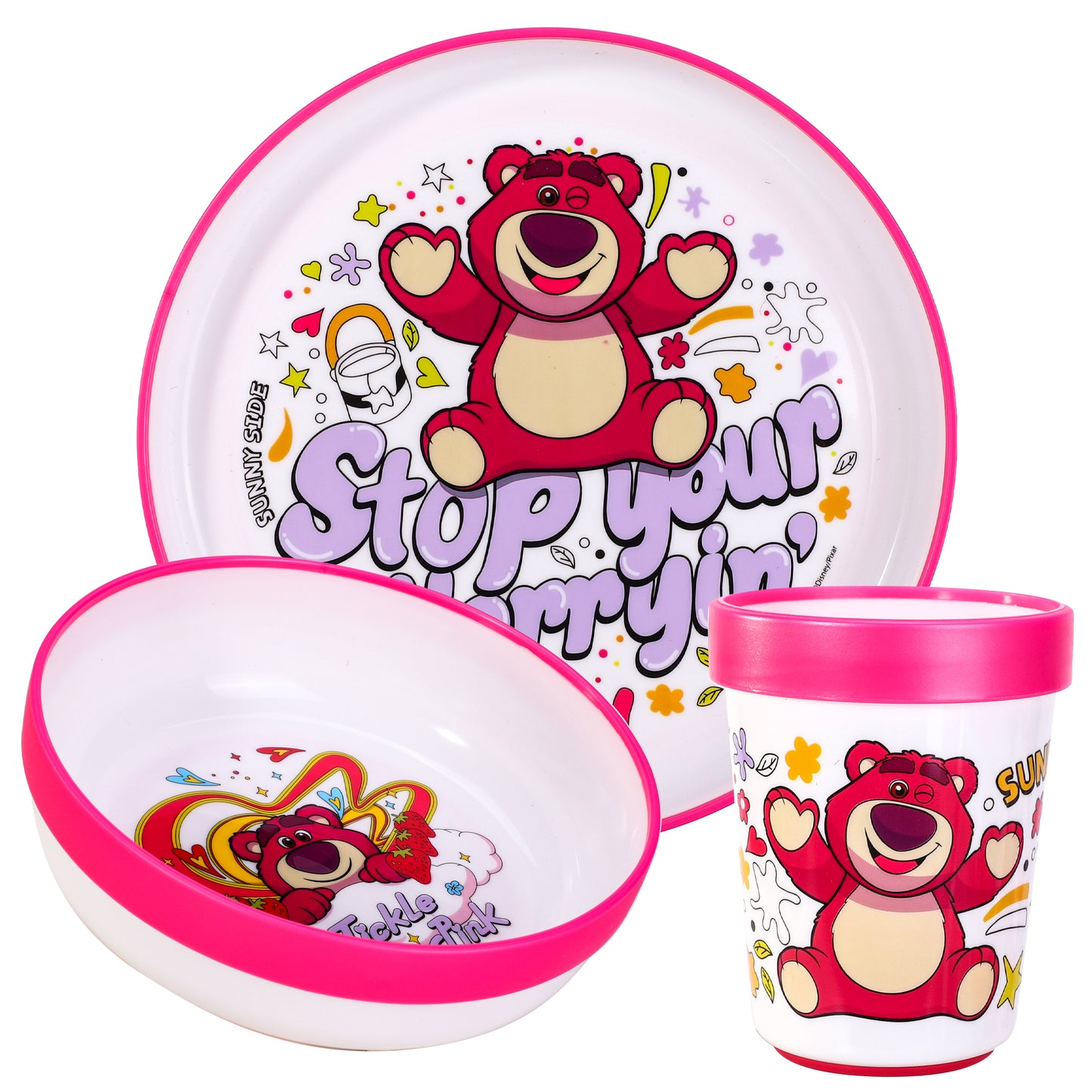 Lotso 3pcs Bicolor Premium Kids Dinner Tableware Set Plate, Bowl & Tumbler, BPA Free