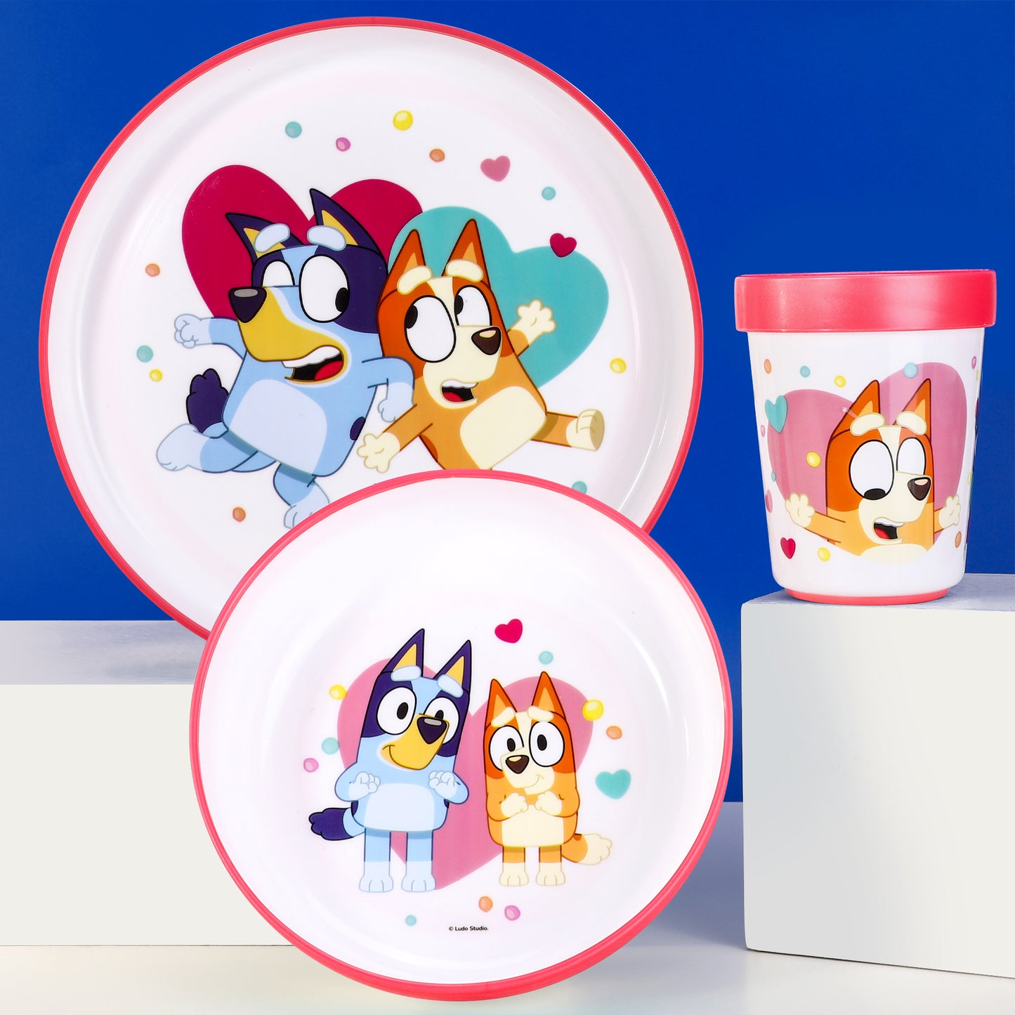 Bluey Pink 3pcs Bicolor Premium Kids Dinner Tableware Set Plate, Bowl & Tumbler, BPA Free