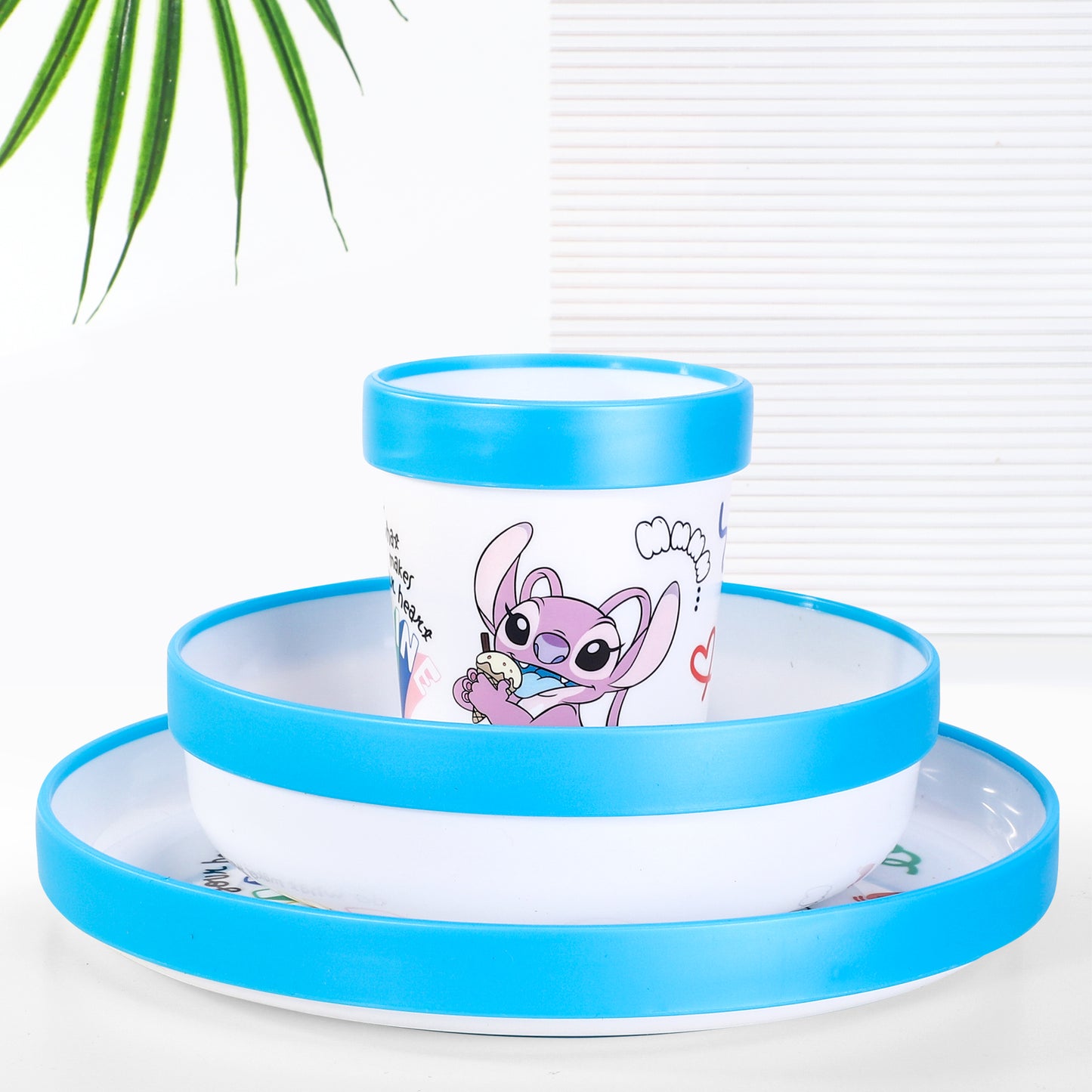 Stitch Island 3pcs Bicolor Premium Kids Dinner Tableware Set Plate, Bowl & Tumbler, BPA Free