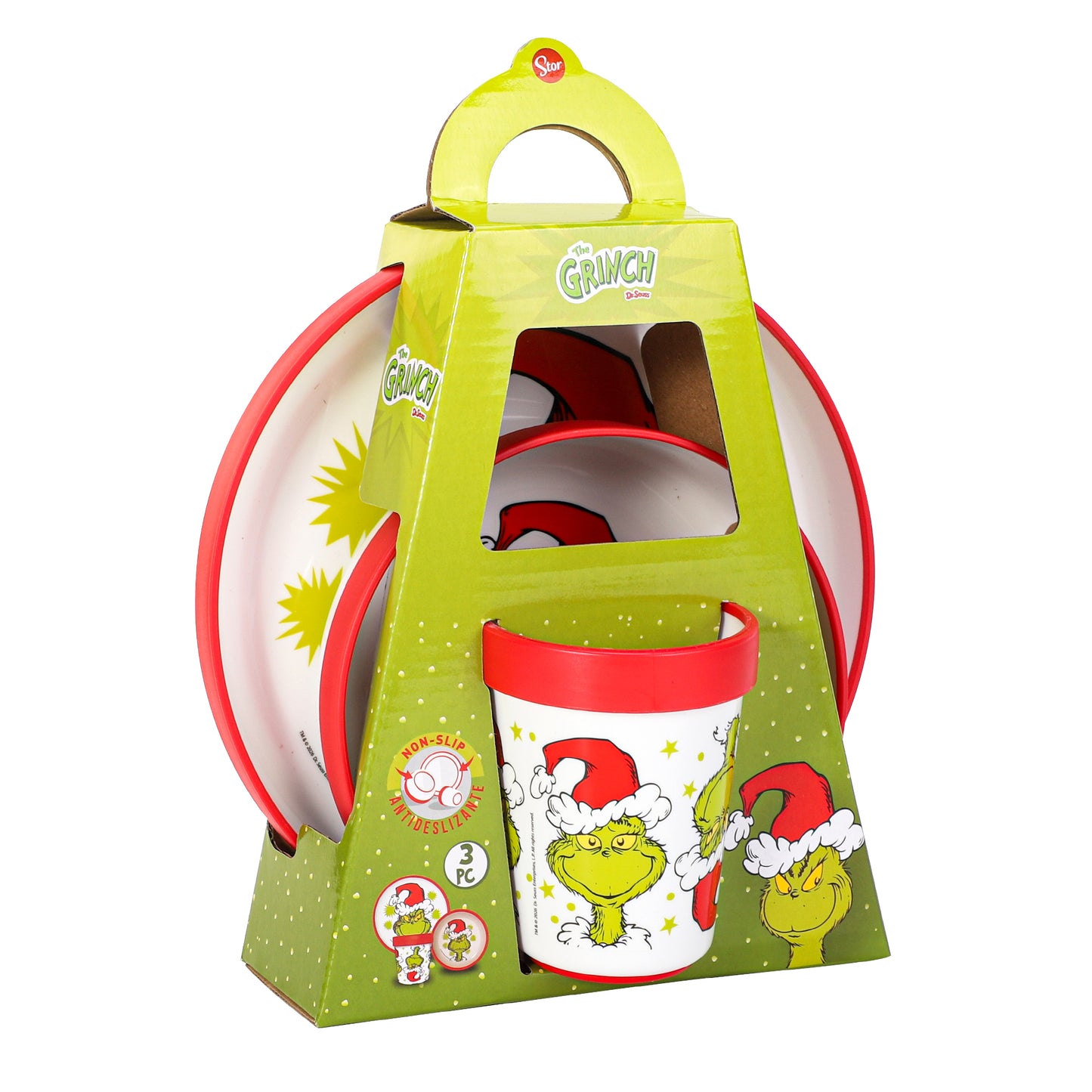 The Grinch 3pcs Reusable Bicolor Premium Kids Dinner Tableware Set Plate, Bowl & Tumbler, BPA Free