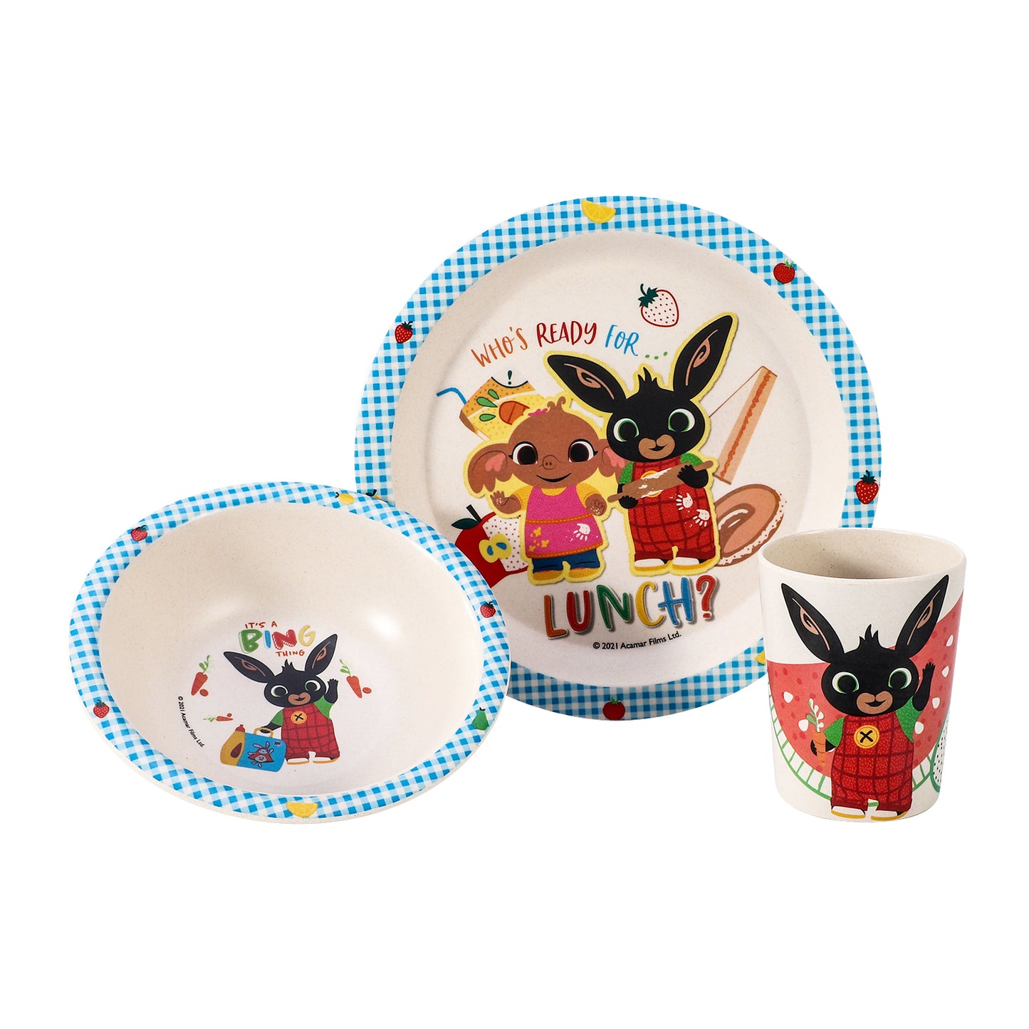 Bing 3Pcs Wooden Kids - Plate, Bowl and Tumbler Lunch Dinner Set
