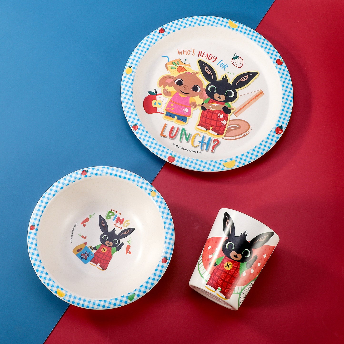 Bing 3Pcs Wooden Kids - Plate, Bowl and Tumbler Lunch Dinner Set