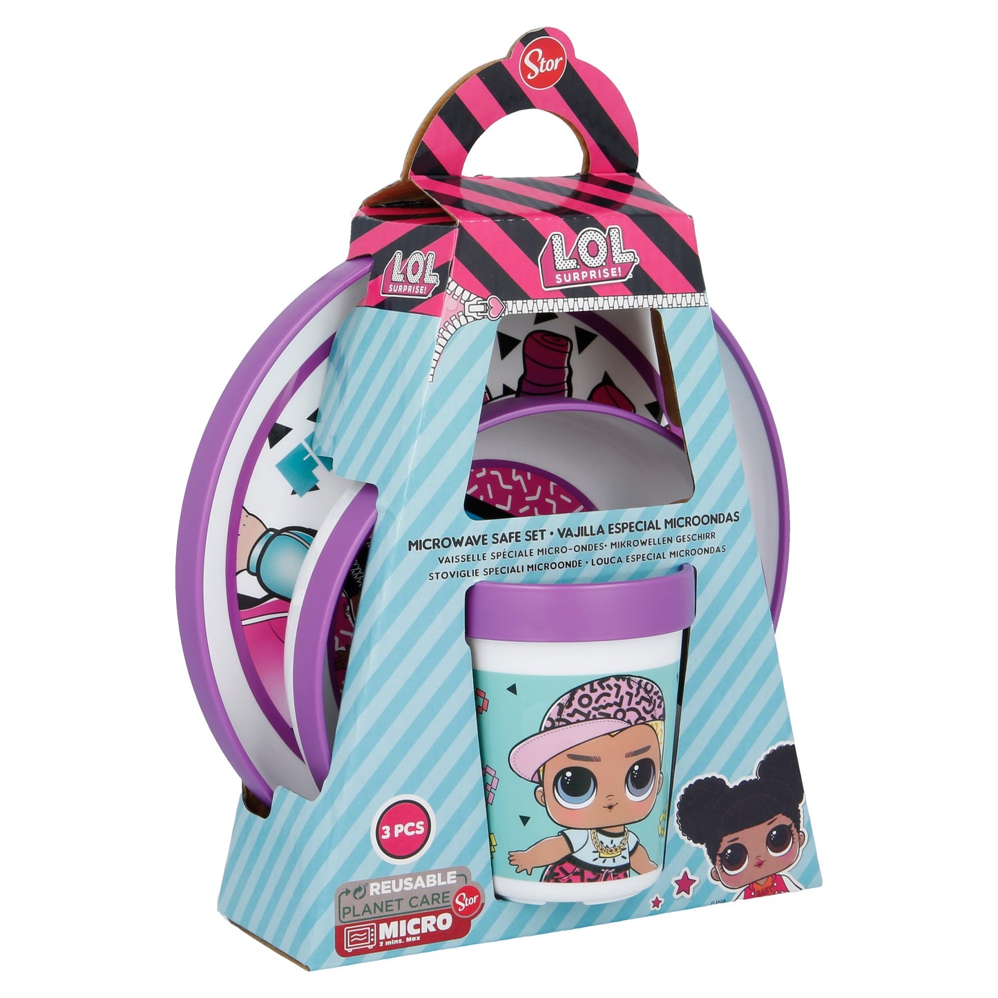LOL 3pcs Bicolor Premium Kids Dinner Tableware Set Plate, Bowl & Tumbler, BPA Free