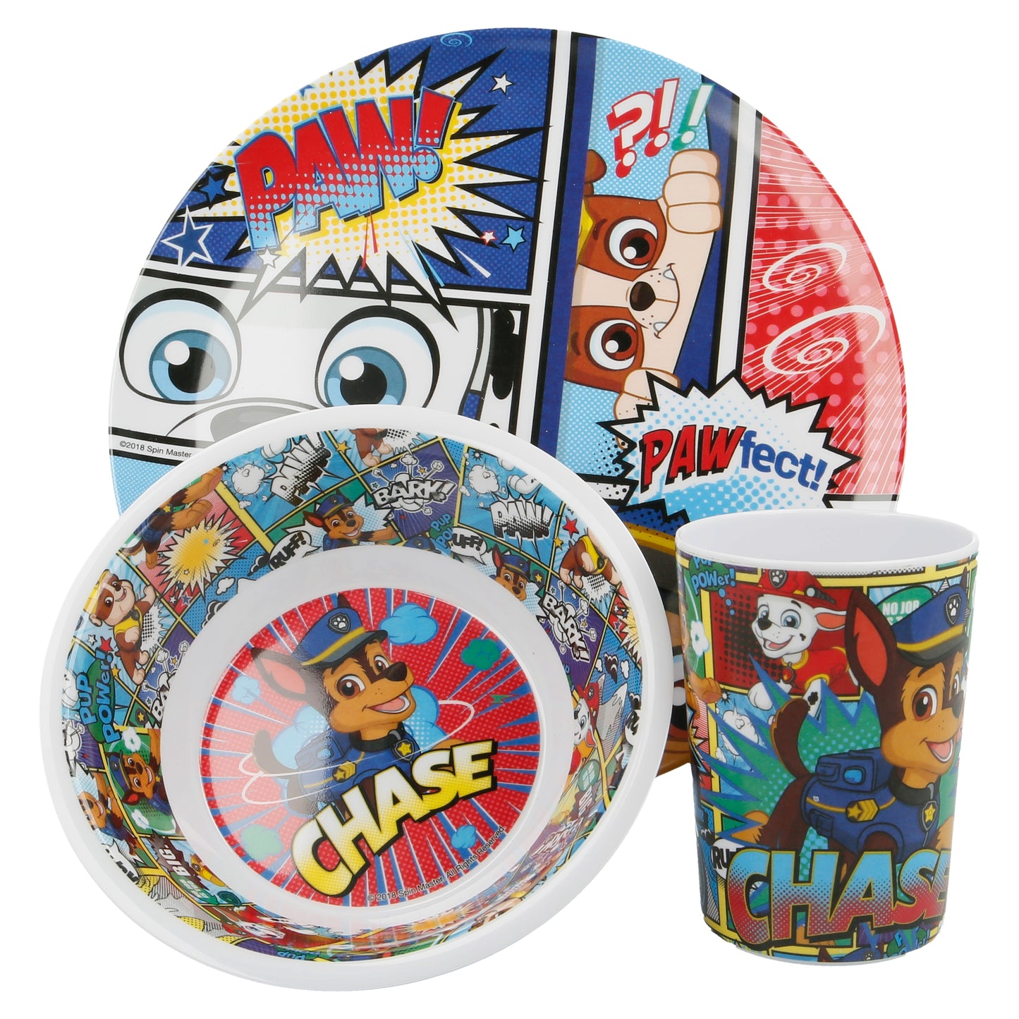 Paw Patrol 3 Pcs Melamine Set W/O Rim (Plate, Bowl & Tumbler 260 Ml), BPA free
