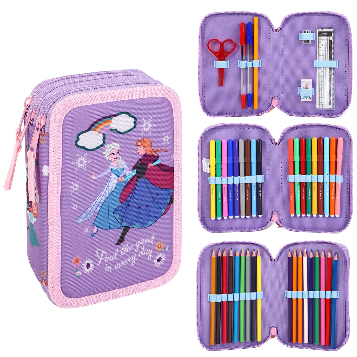 Disney Frozen 3 Tier Large Pencil Case School Supplies Pens Pencils Sets