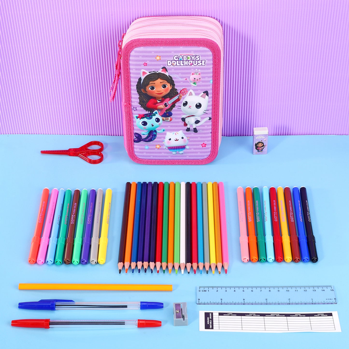 Gabby's Dollhouse 3 Tier Large Pencil Case School Supplies Pens Pencils Sets
